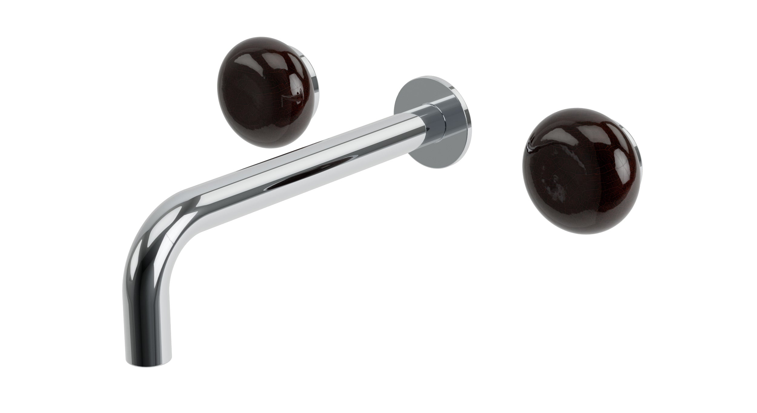 Foundry Two Handle Wall Mount 7.5" Lavatory Faucet with Pebble Ceramic Knob Handles in Polished Chrome