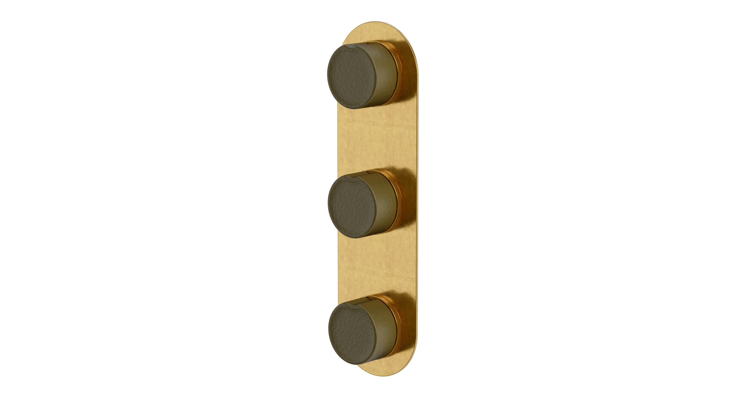 Foundry Three Handle Wall Mount Shower Trim with Groove Ceramic Knob Handles in French Brass