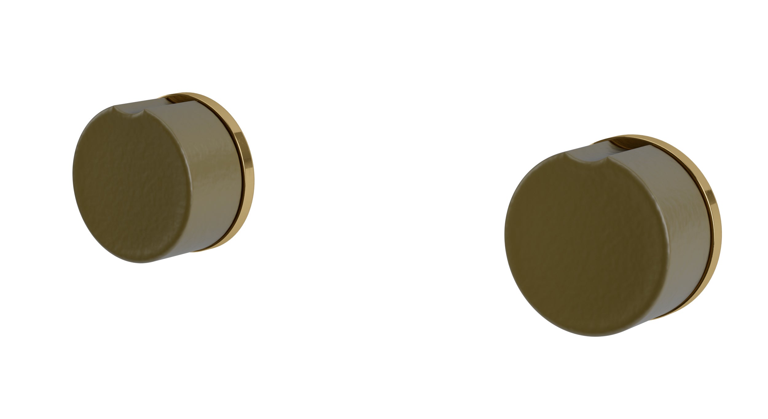 Foundry Two Handle Wall Mount Bath Trim with Groove Ceramic Knob Handles in Uncoated Polished Brass