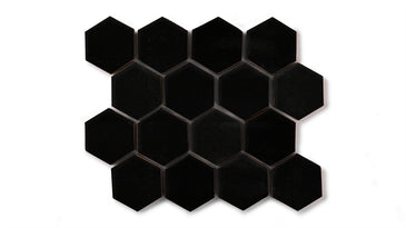 2" Hexagon Sheeted Original Ceramic Mosaic Tile in Raven Gloss