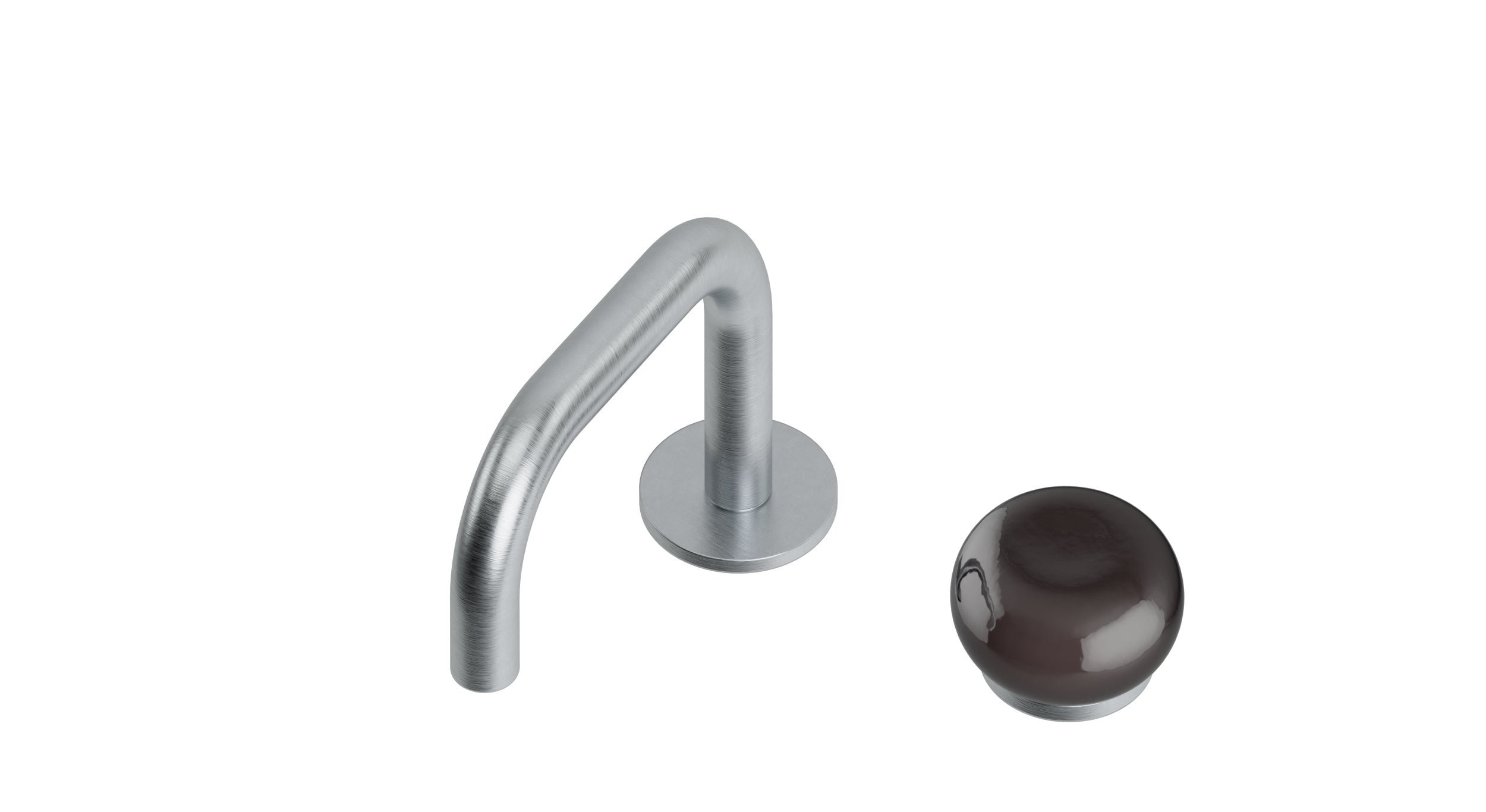 Foundry One Handle Deck Mount Squaretop Lavatory Faucet with Pebble Ceramic Knob Handle in Satin Chrome