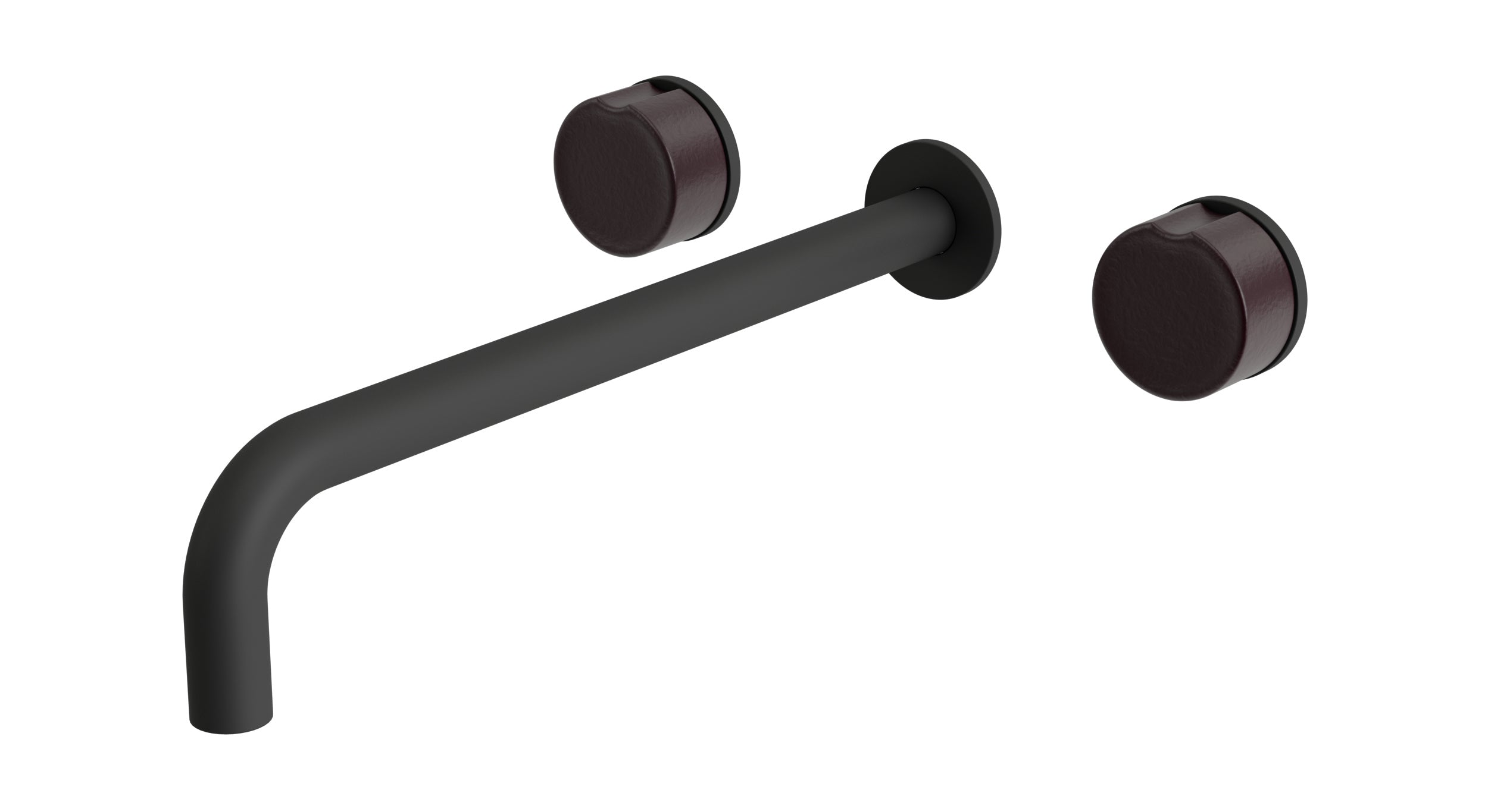 Foundry Two Handle Wall Mount 12" Lavatory Faucet with Groove Ceramic Knob Handles in Matte Black