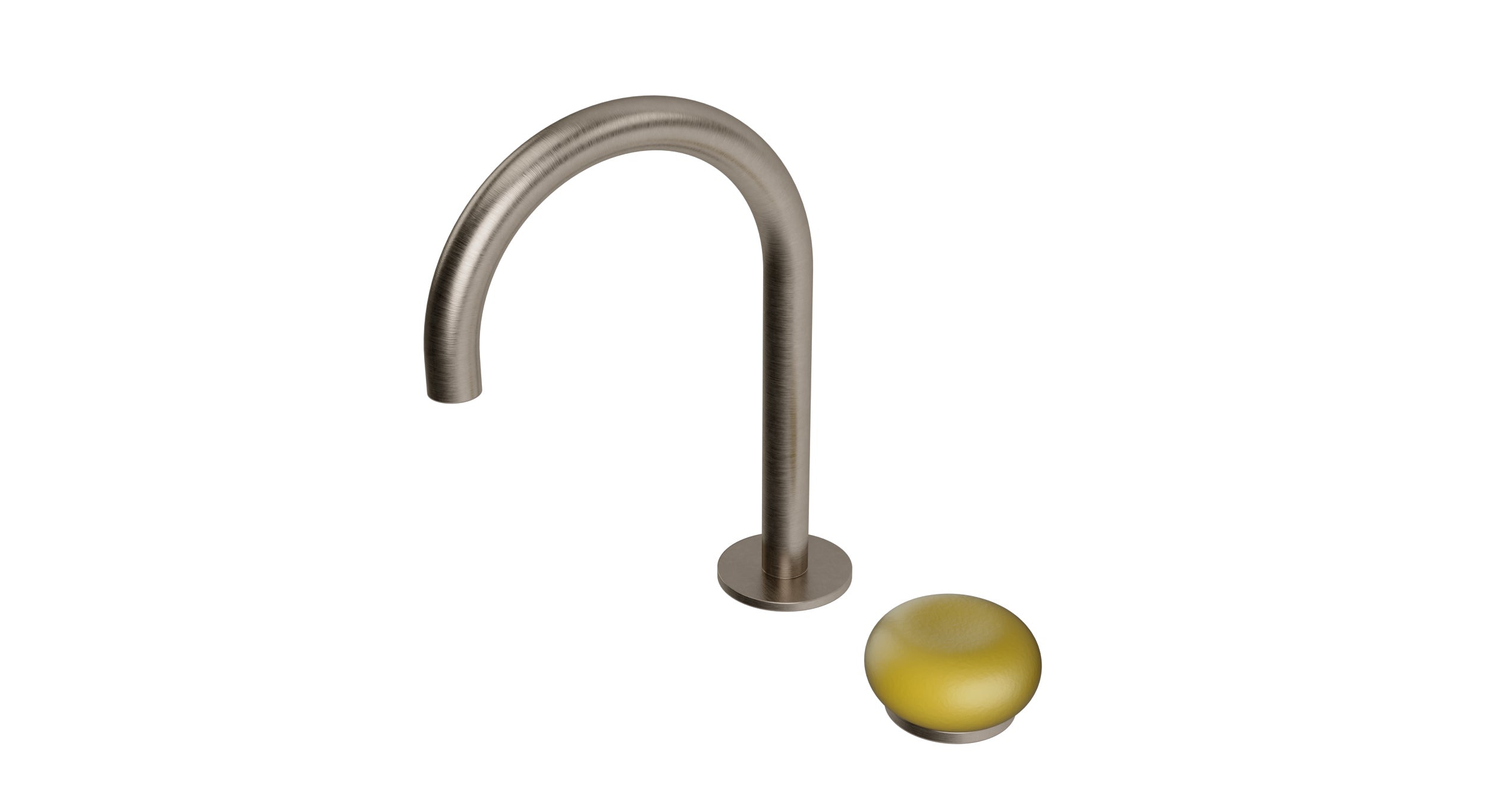 Foundry One Handle Deck Mount Gooseneck Lavatory Faucet with Pebble Ceramic Knob Handle in Antique Nickel