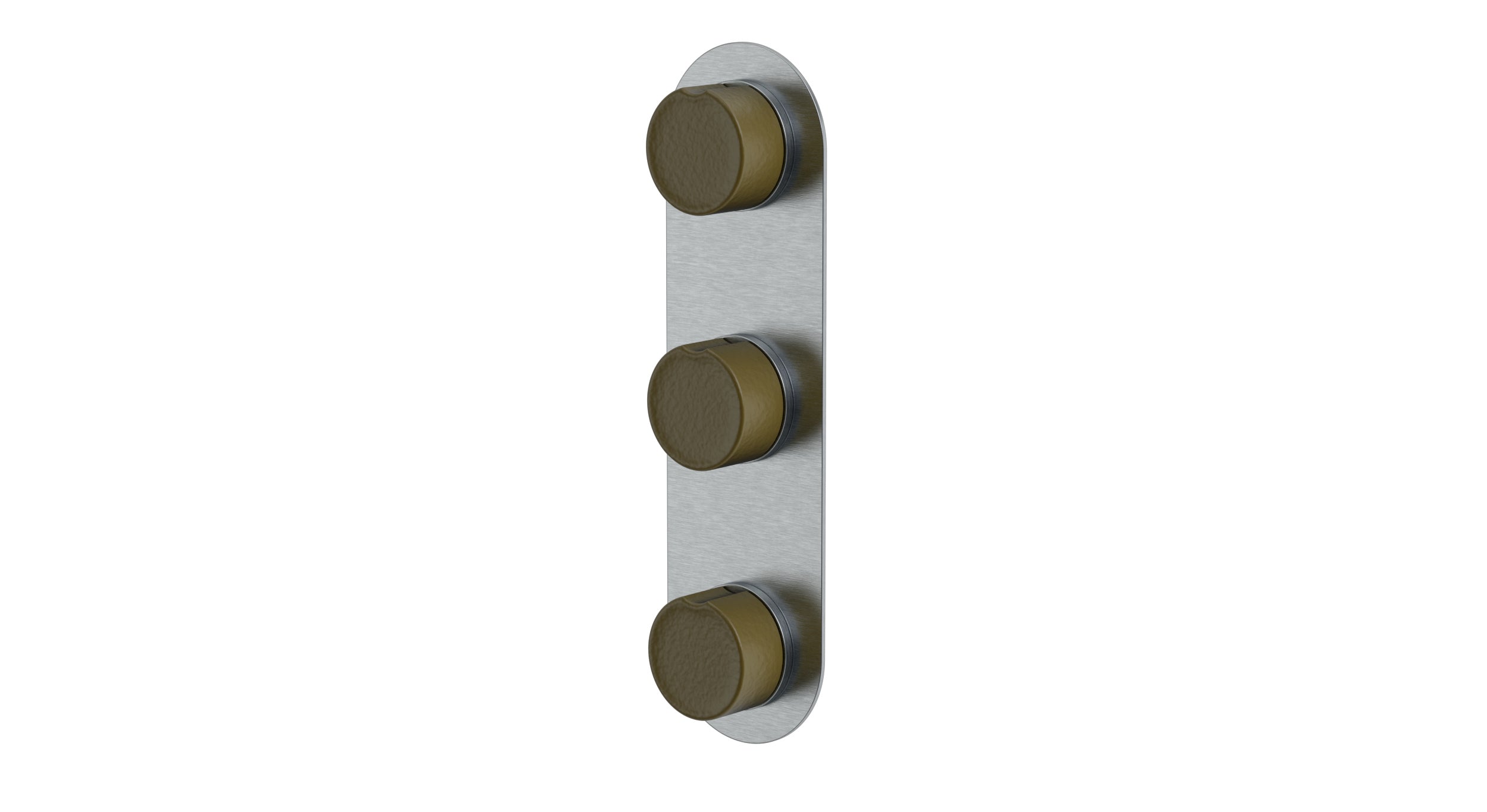 Foundry Three Handle Wall Mount Shower Trim with Groove Ceramic Knob Handles in Satin Chrome