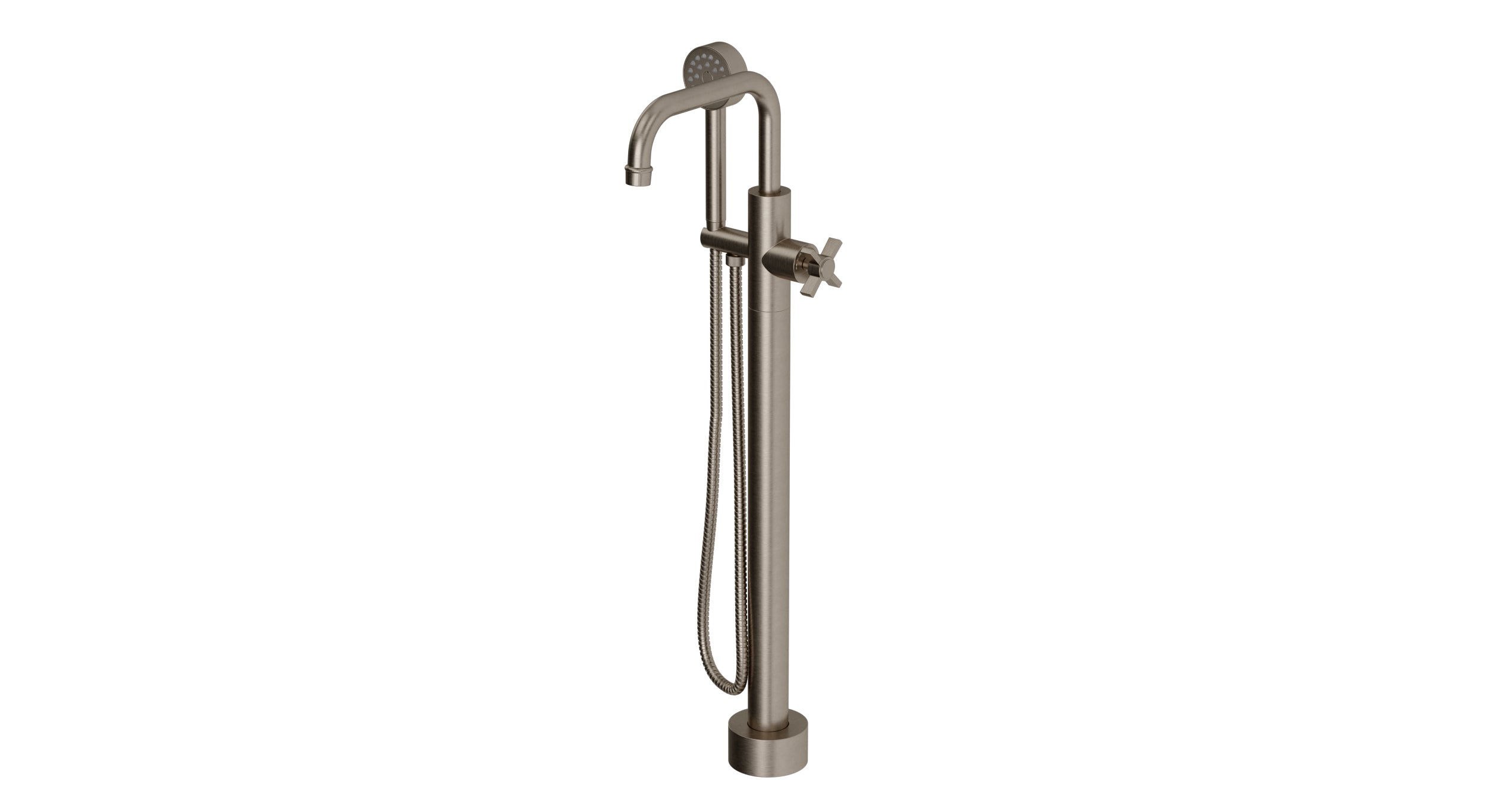 Emerson One Handle Floor Mount Squaretop Bath Trim with Hand Shower and Defined Cross Handle in Antique Nickel