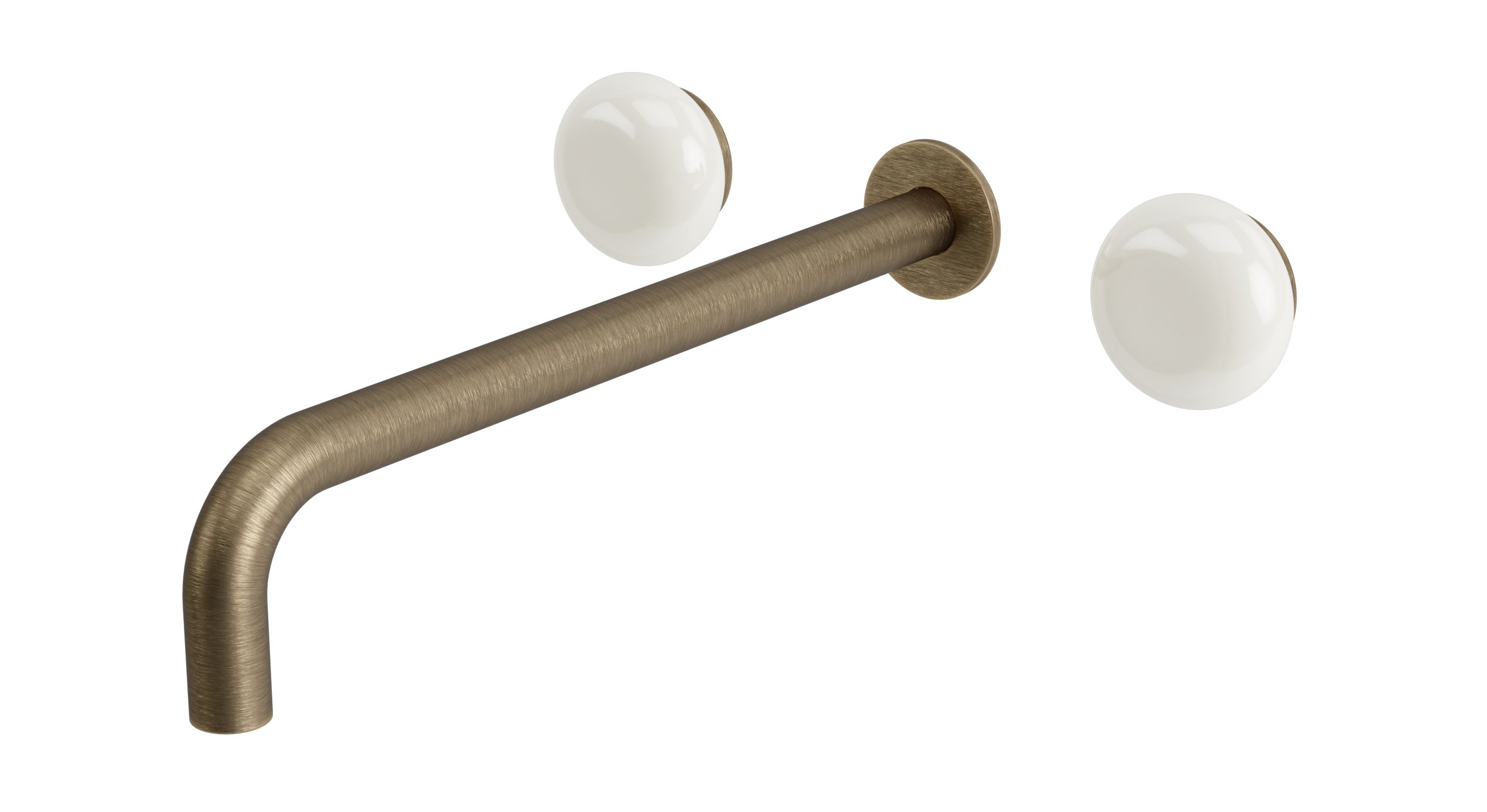 Foundry Two Handle Wall Mount 12" Lavatory Faucet with Pebble Ceramic Knob Handles in Antique Nickel
