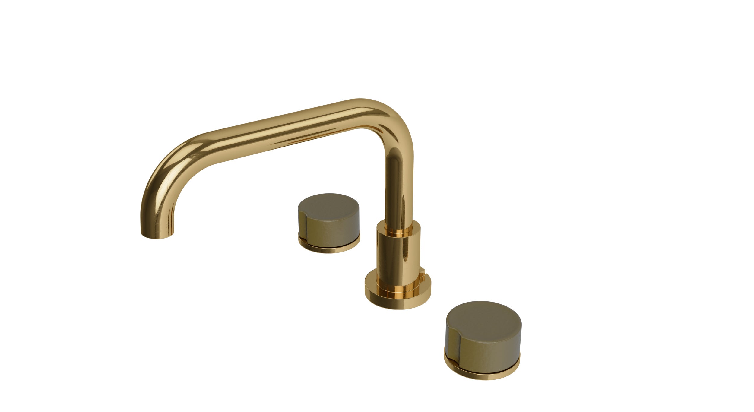 Foundry Two Handle Deck Mount Squaretop Bath Trim with Groove Ceramic Knob Handles in Uncoated Polished Brass