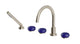 Foundry Three Handle Deck Mount Gooseneck Bath Trim with Hand Shower and Pebble Ceramic Knob Handles in Satin Nickel