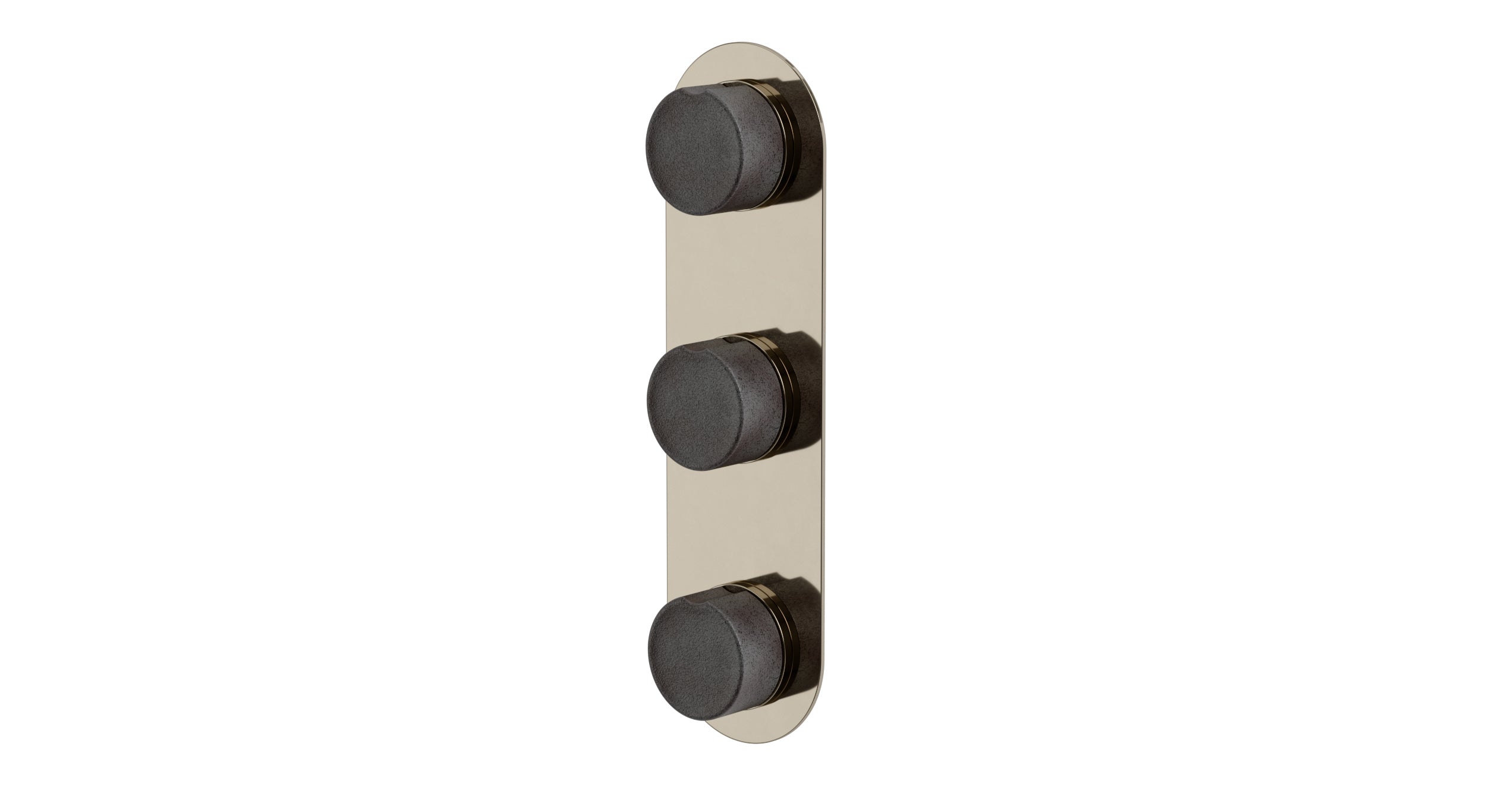 Foundry Three Handle Wall Mount Shower Trim with Groove Ceramic Knob Handles in Polished Nickel