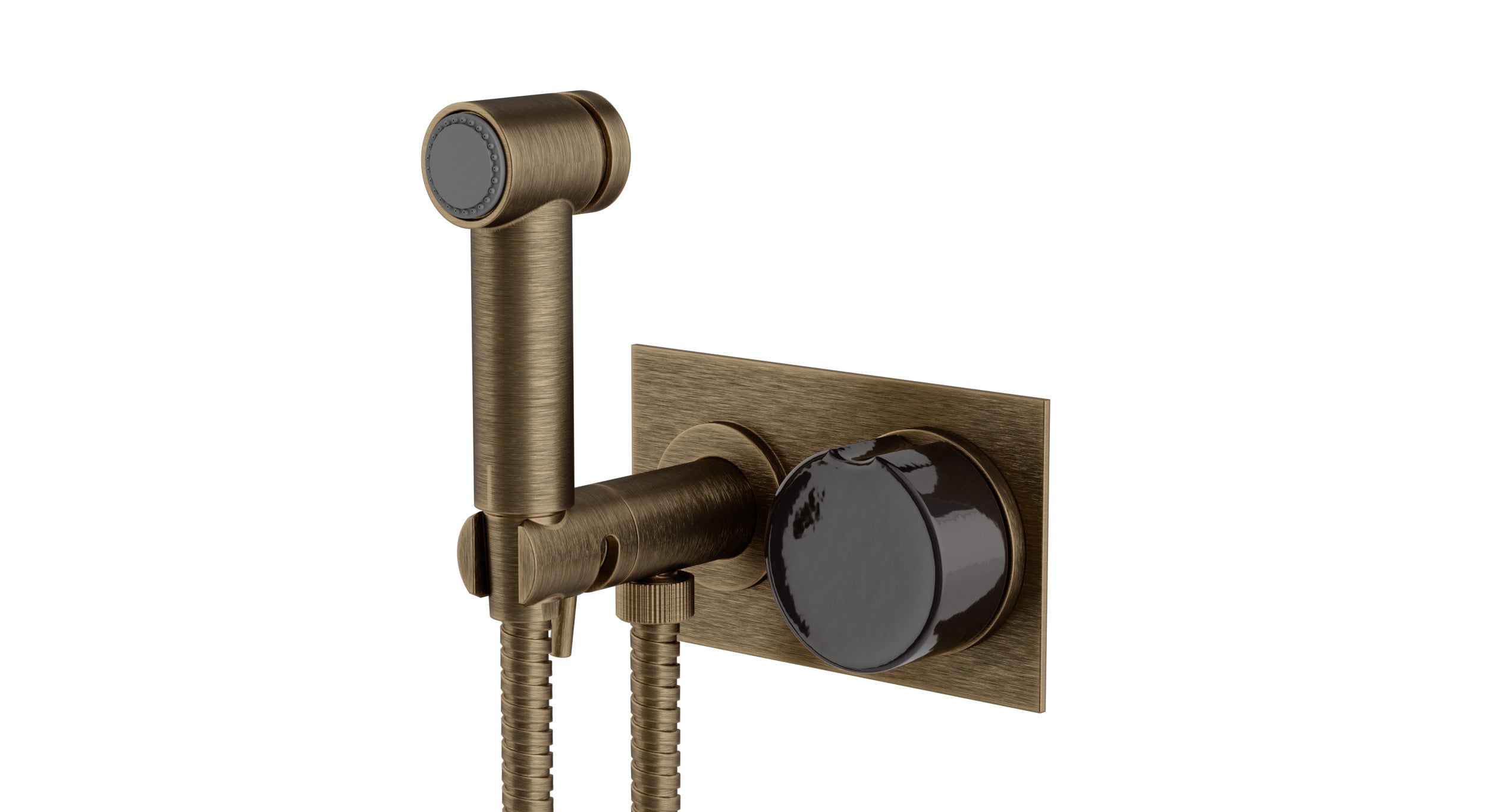 Foundry One Handle Wall Mount Bidet Trim with Groove Ceramic Knob Handle in Antique Brass
