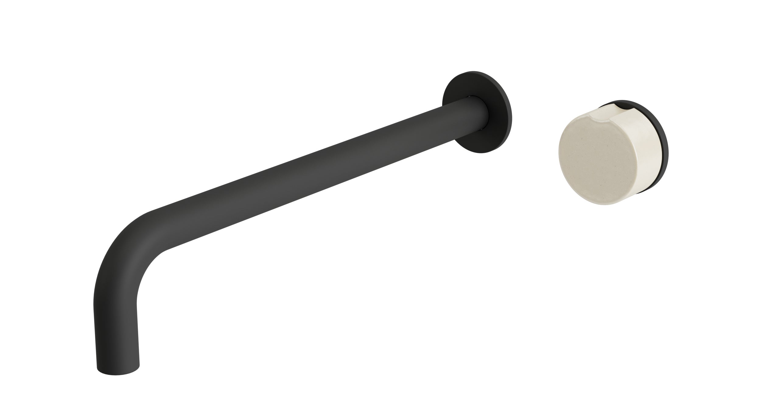 Foundry One Handle Wall Mount 12" Lavatory Faucet with Pebble Ceramic Knob Handle in Matte Black