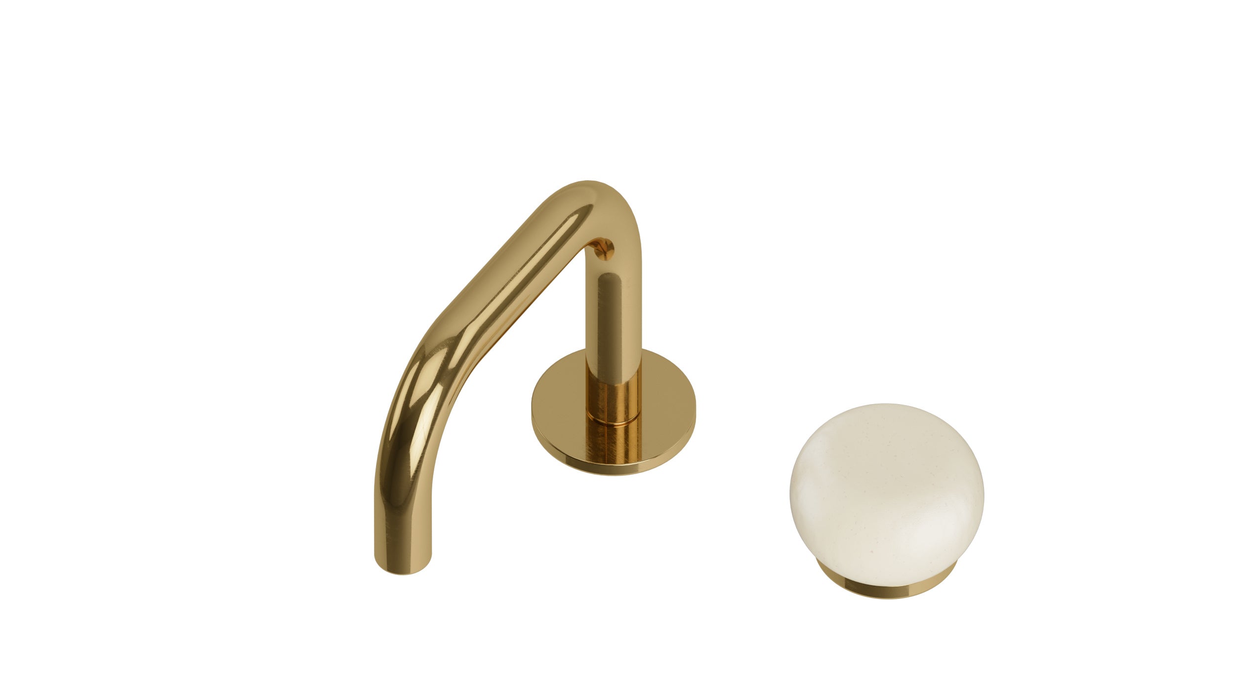 Foundry One Handle Deck Mount Squaretop Lavatory Faucet with Pebble Ceramic Knob Handle in Uncoated Polished Brass