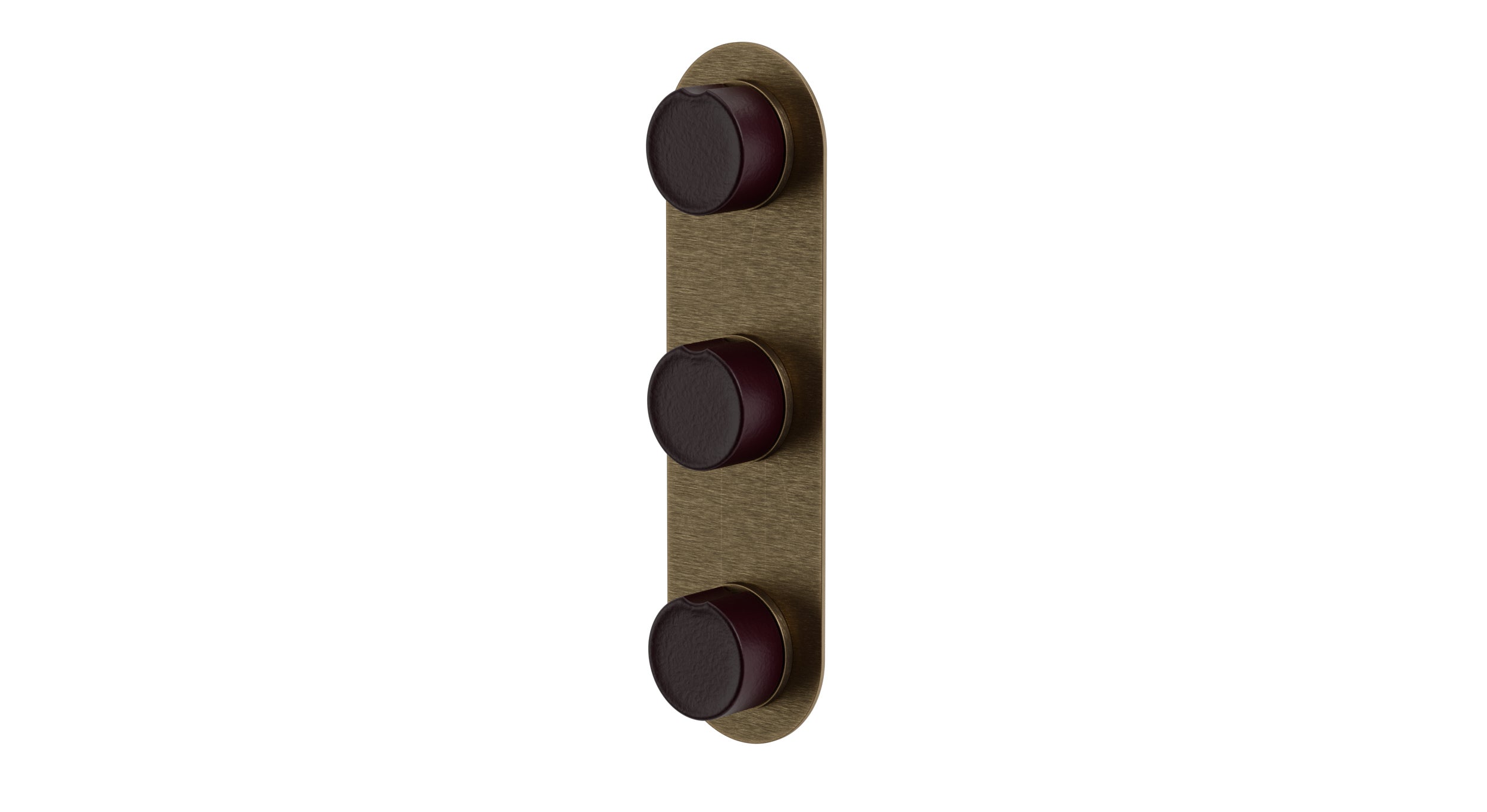 Foundry Three Handle Wall Mount Shower Trim with Groove Ceramic Knob Handles in Antique Brass