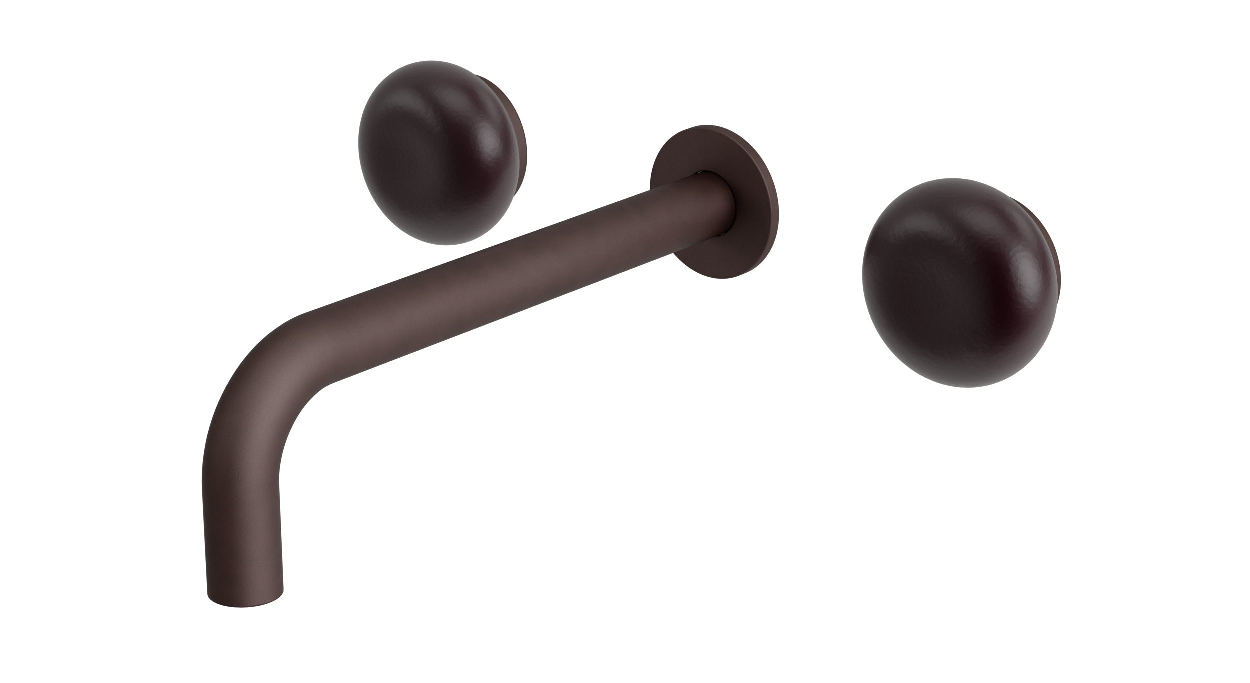 Foundry Two Handle Wall Mount 7.5" Lavatory Faucet with Pebble Ceramic Knob Handles in Architectural Copper