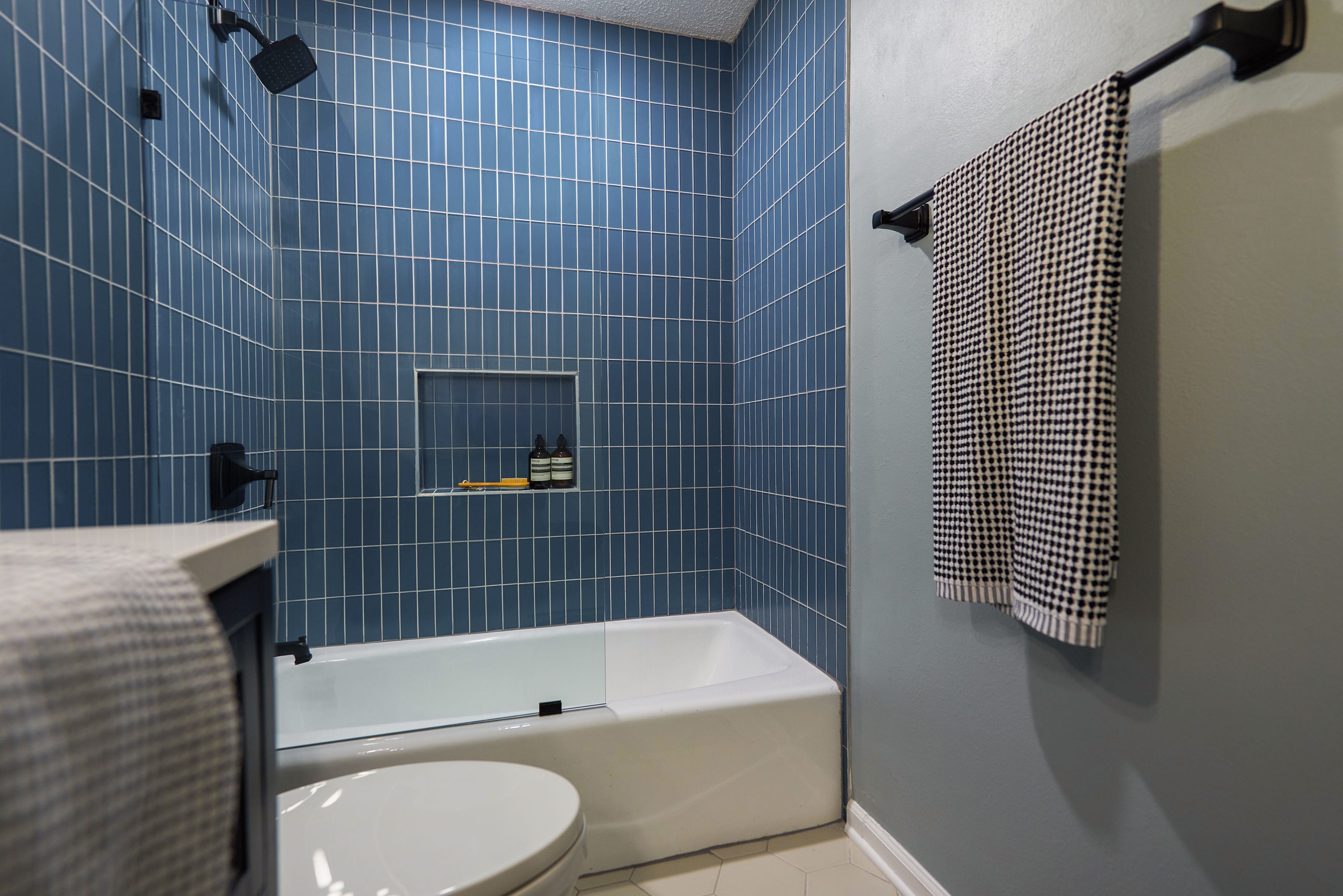 Quick Ship 2x6 Glass Tile in Blue Jay Matte