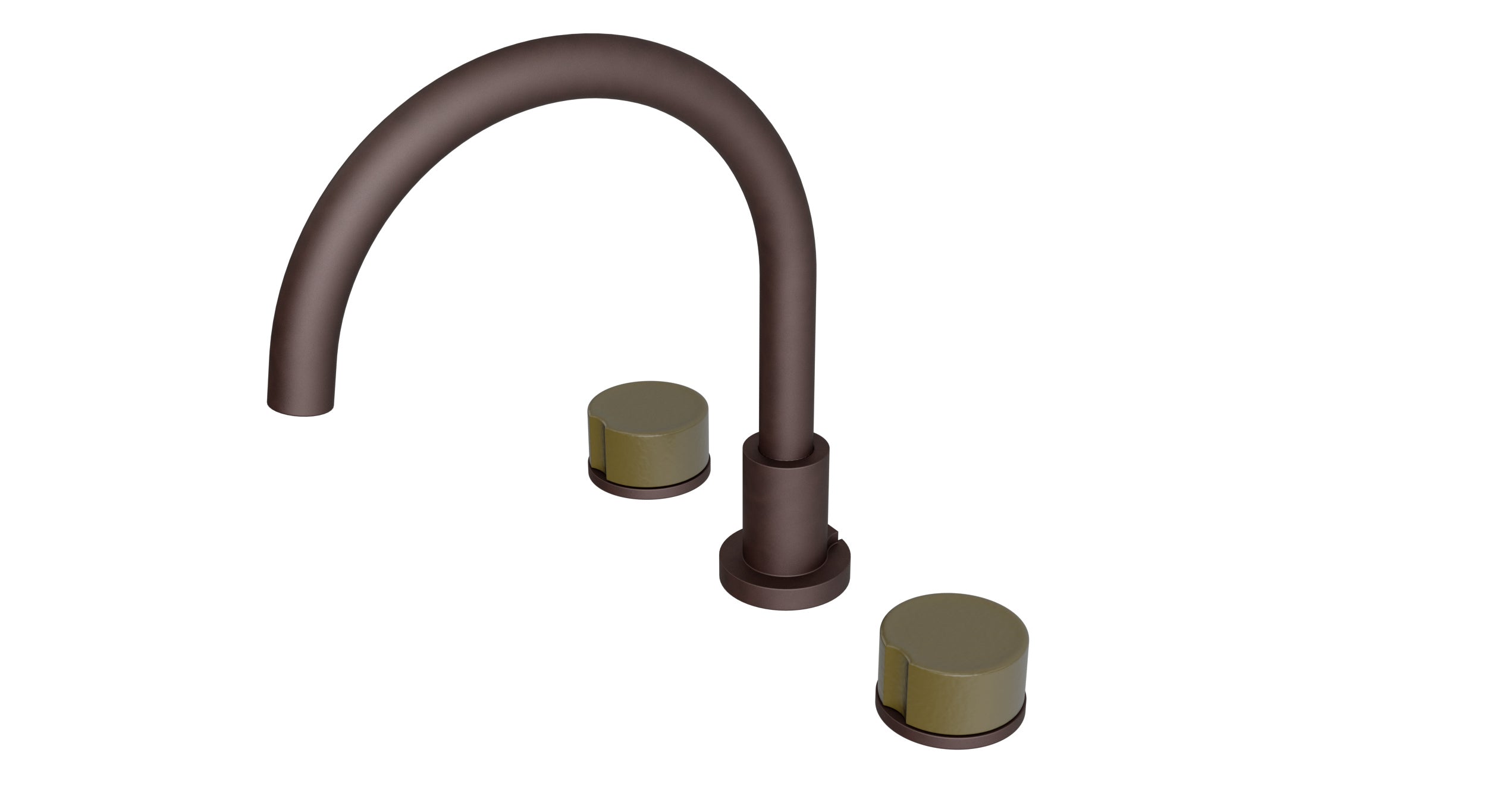 Foundry Two Handle Deck Mount Gooseneck Bath Trim with Groove Ceramic Knob Handles in Architectural Copper
