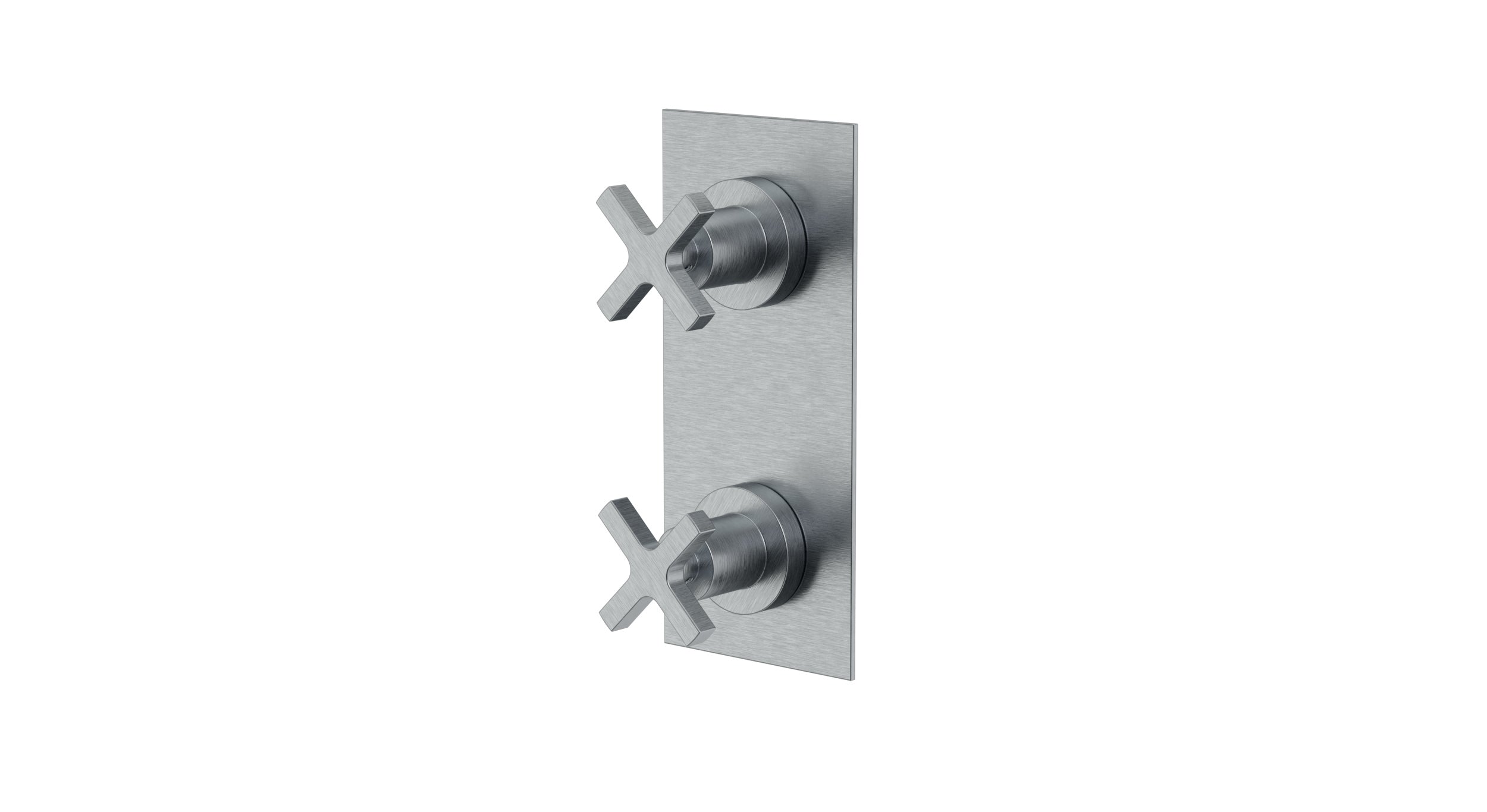 Flatiron Two Handle Wall Mount Shower Trim with Linear Cross Handles in Satin Chrome