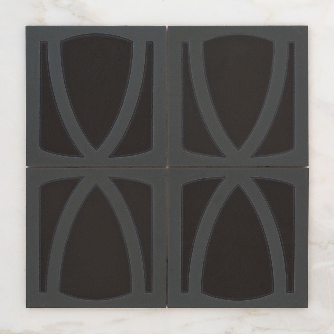 8x8 Handpainted Tile Los Angeles in Black Motif