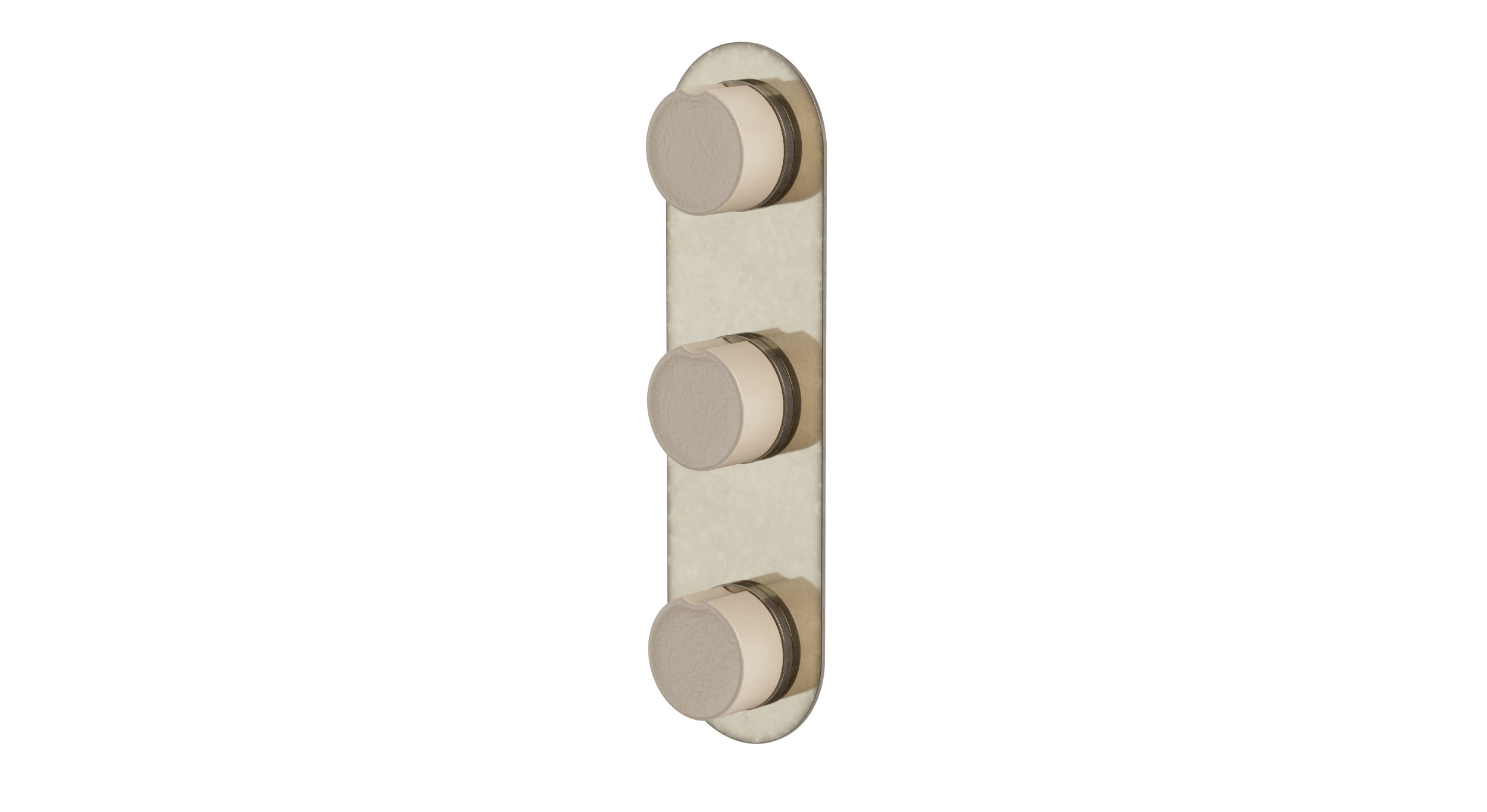 Foundry Three Handle Wall Mount Shower Trim with Groove Ceramic Knob Handles in French Nickel