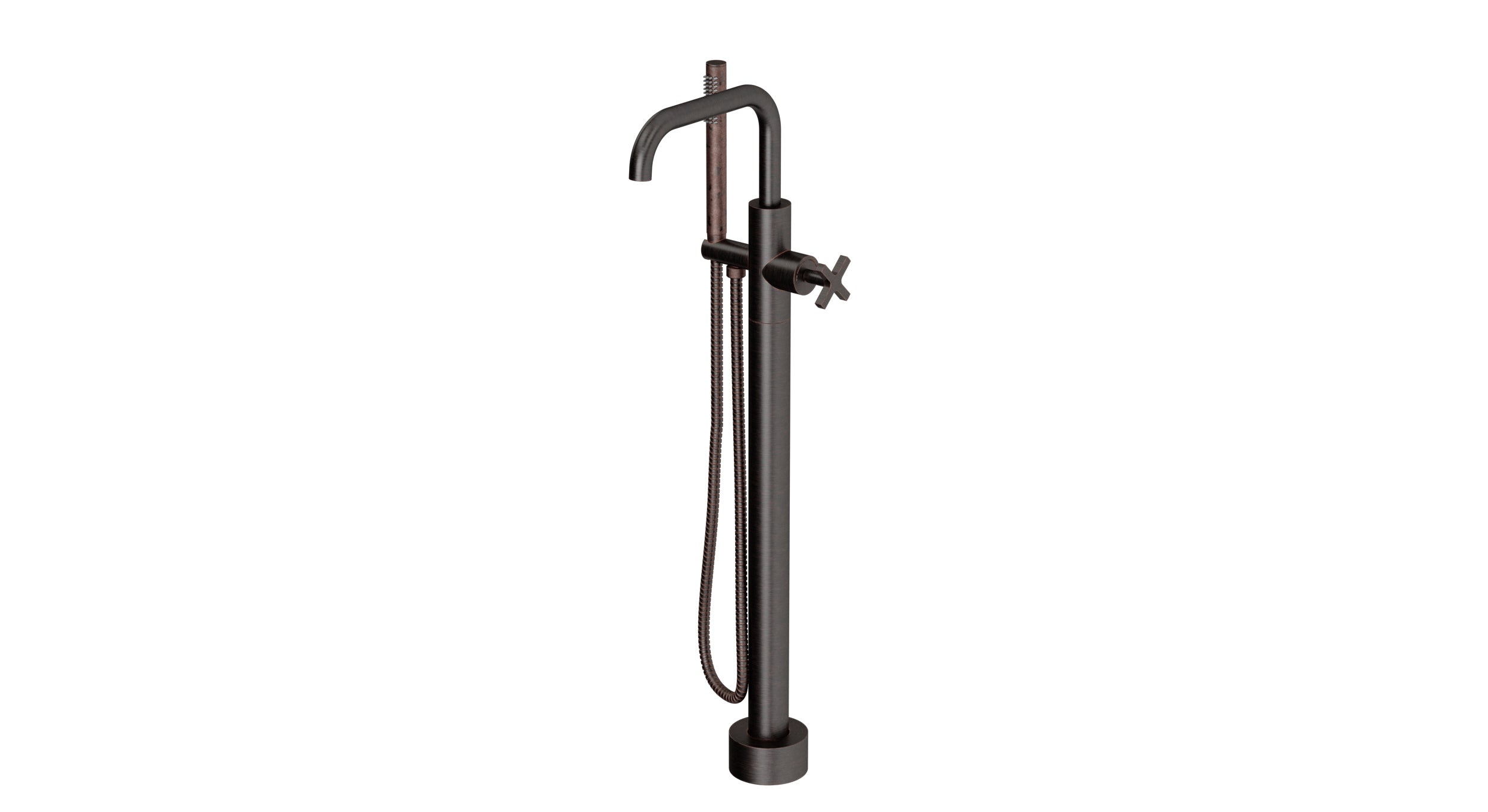 Flatiron One Handle Floor Mount Squaretop Bath Trim with Hand Shower and Linear Cross Handle in Antique Bronze