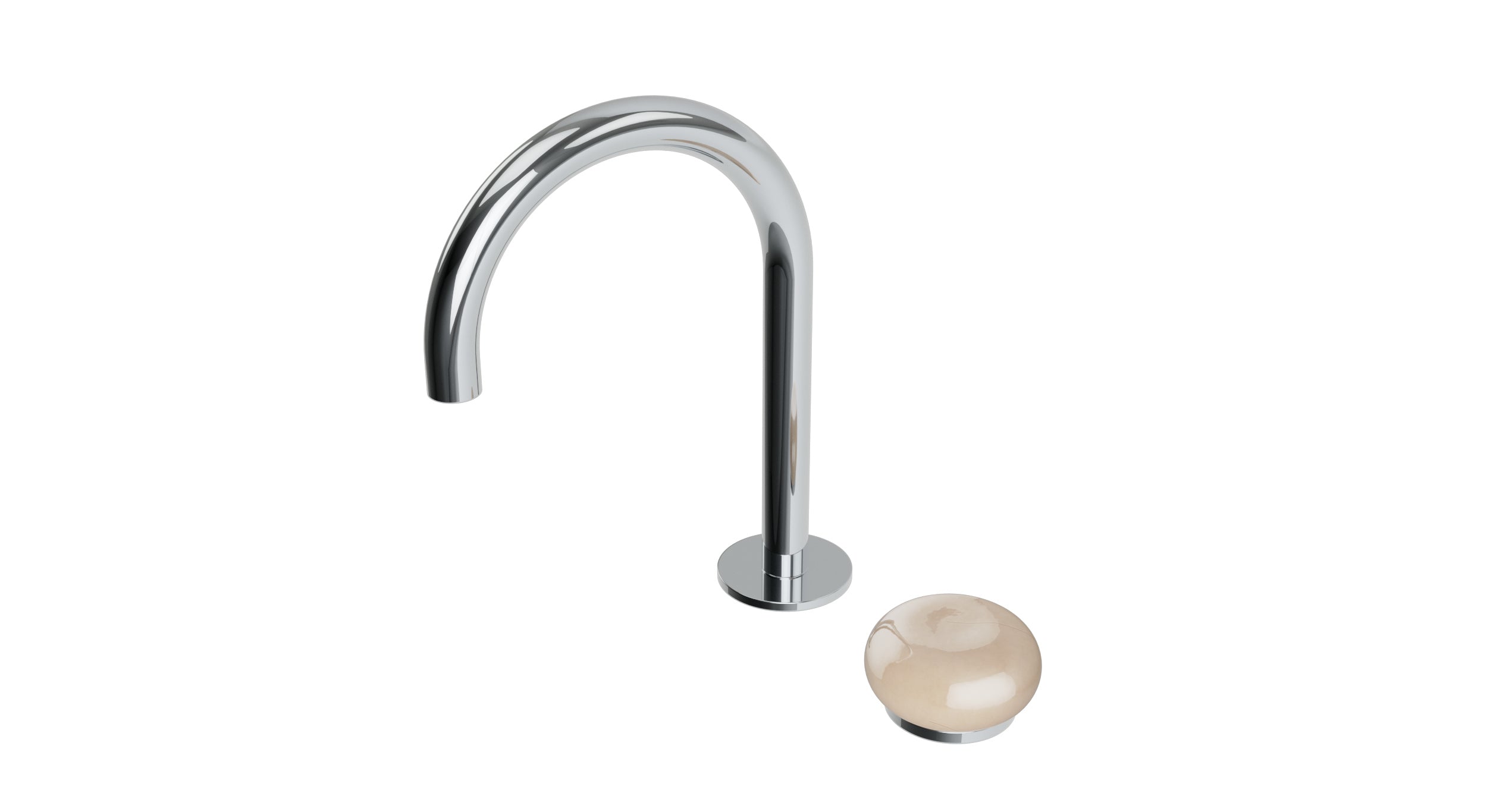 Foundry One Handle Deck Mount Gooseneck Lavatory Faucet with Pebble Ceramic Knob Handle in Polished Chrome