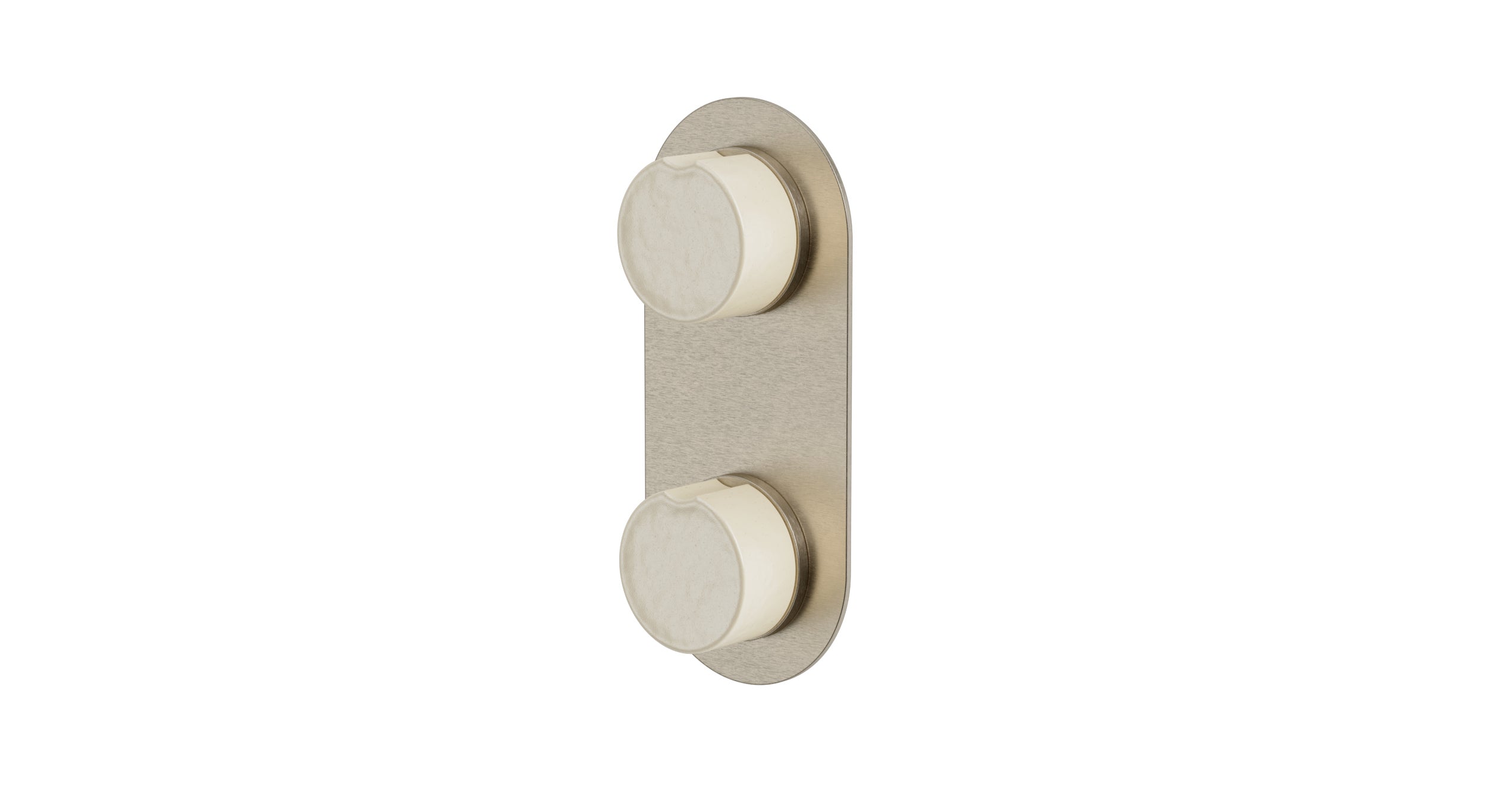Foundry Two Handle Wall Mount Shower Trim with Groove Ceramic Knob Handles in Satin Nickel