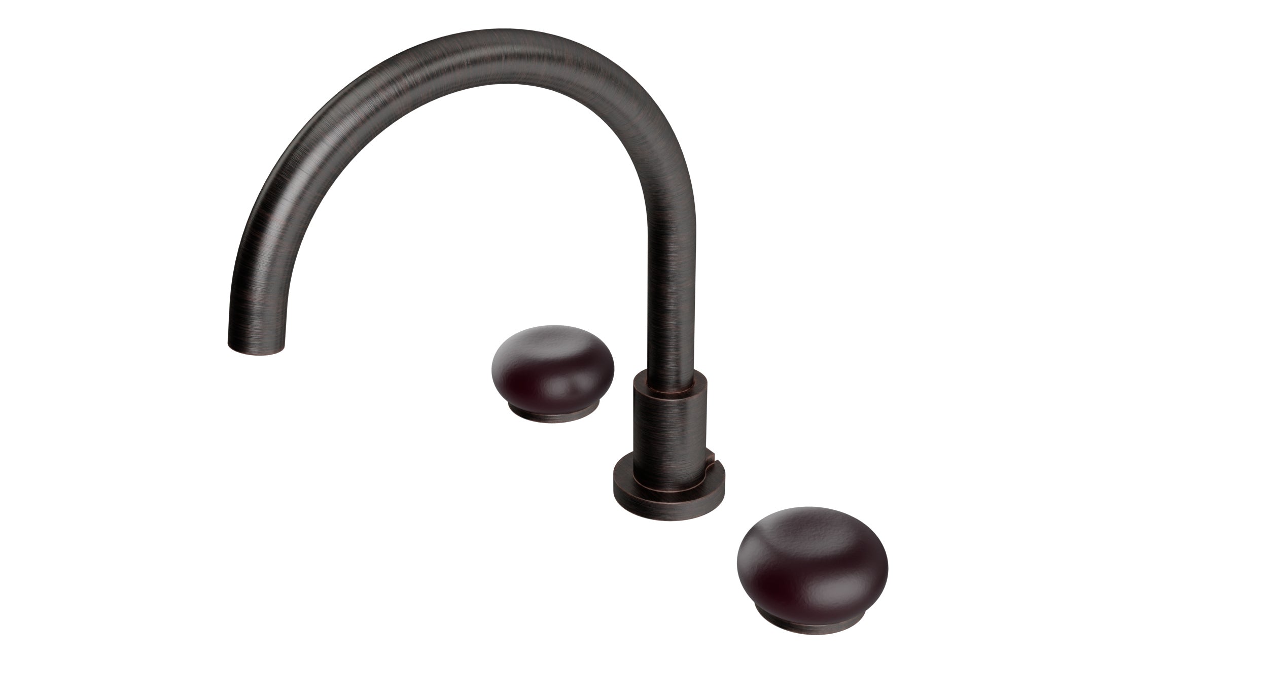 Foundry Two Handle Deck Mount Gooseneck Bath Trim with Pebble Ceramic Knob Handles in Antique Bronze