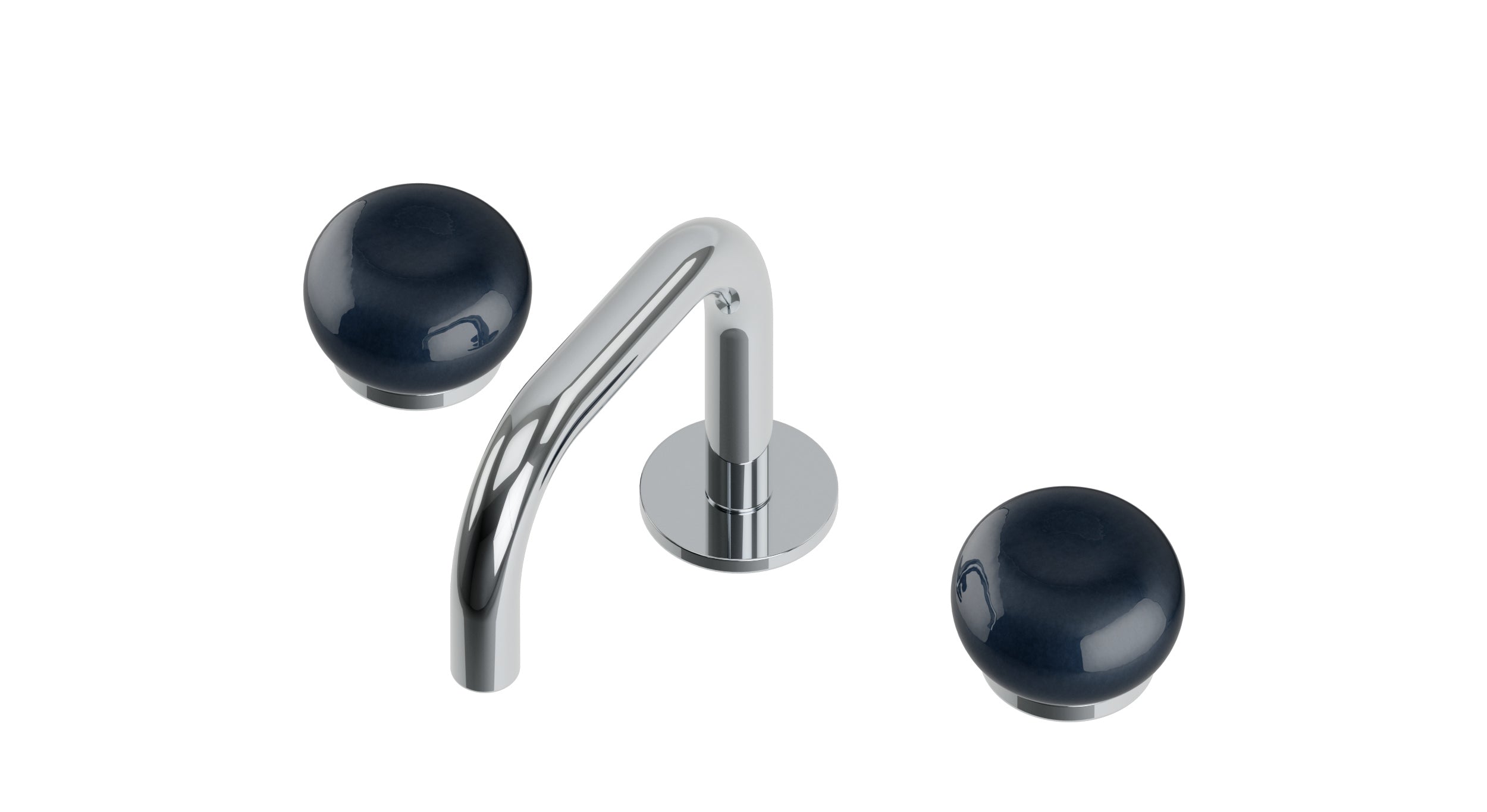 Foundry Two Handle Deck Mount Squaretop Lavatory Faucet with Pebble Ceramic Knob Handles in Polished Chrome