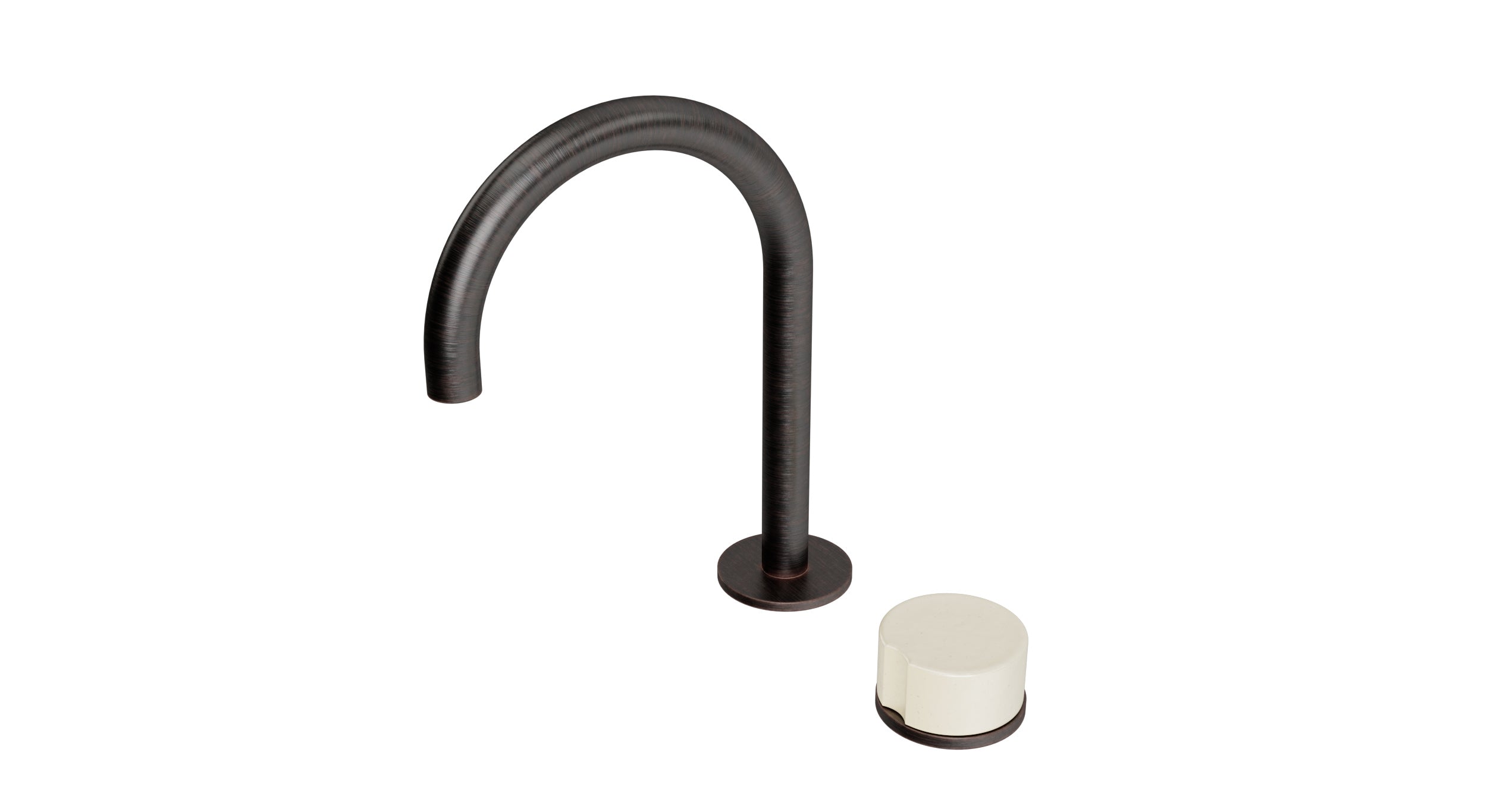 Foundry One Handle Deck Mount Gooseneck Lavatory Faucet with Groove Ceramic Knob Handle in Antique Bronze
