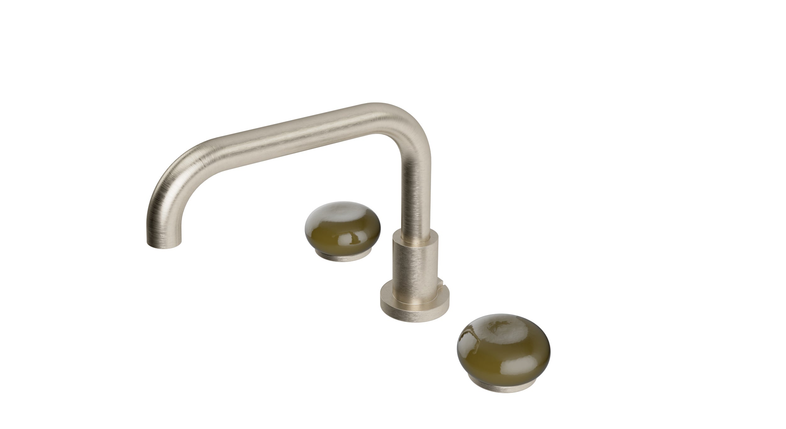 Foundry Two Handle Deck Mount Squaretop Bath Trim with Pebble Ceramic Knob Handles in Satin Nickel