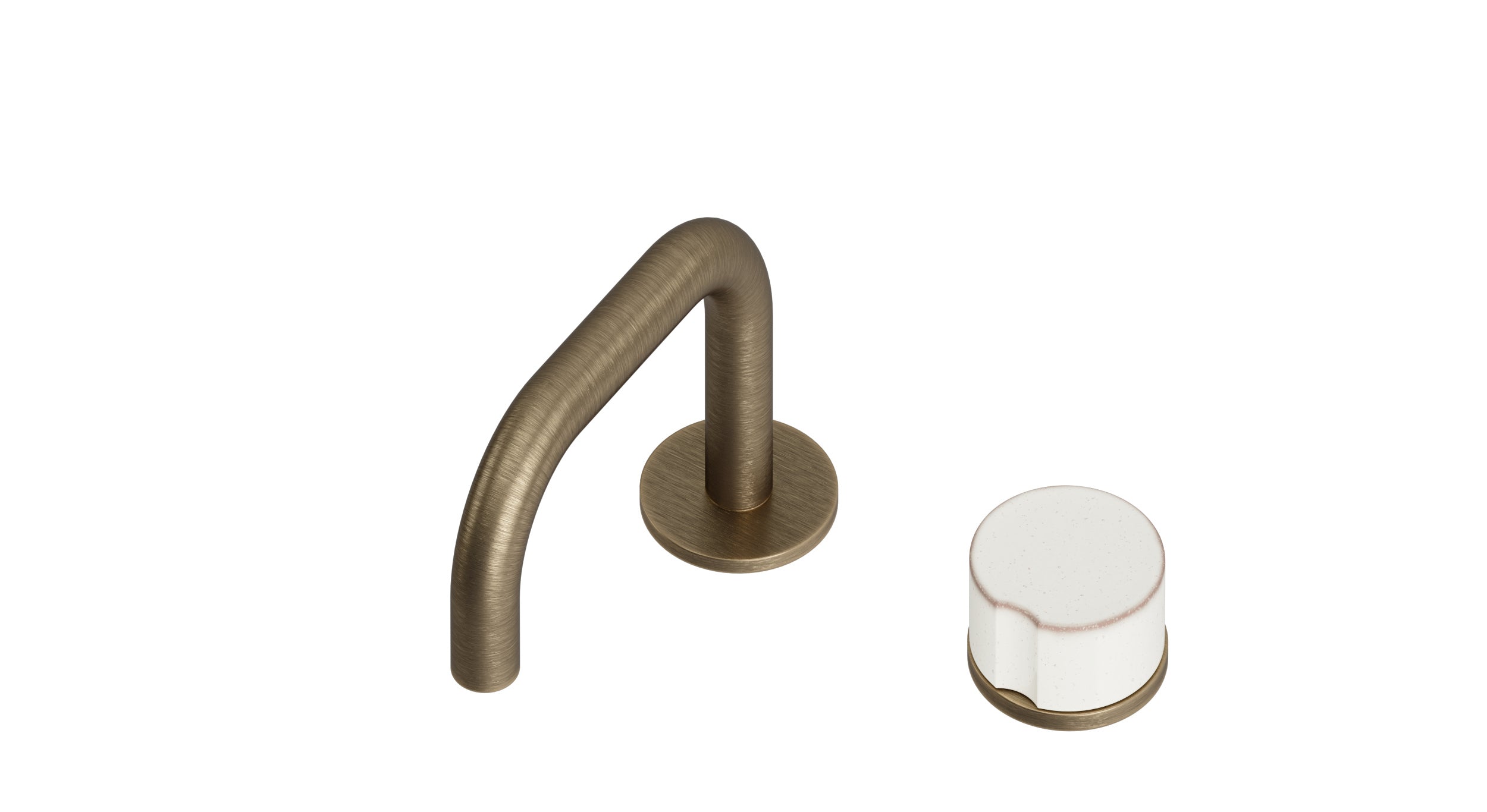 Foundry One Handle Deck Mount Squaretop Lavatory Faucet with Groove Ceramic Knob Handle in Antique Brass