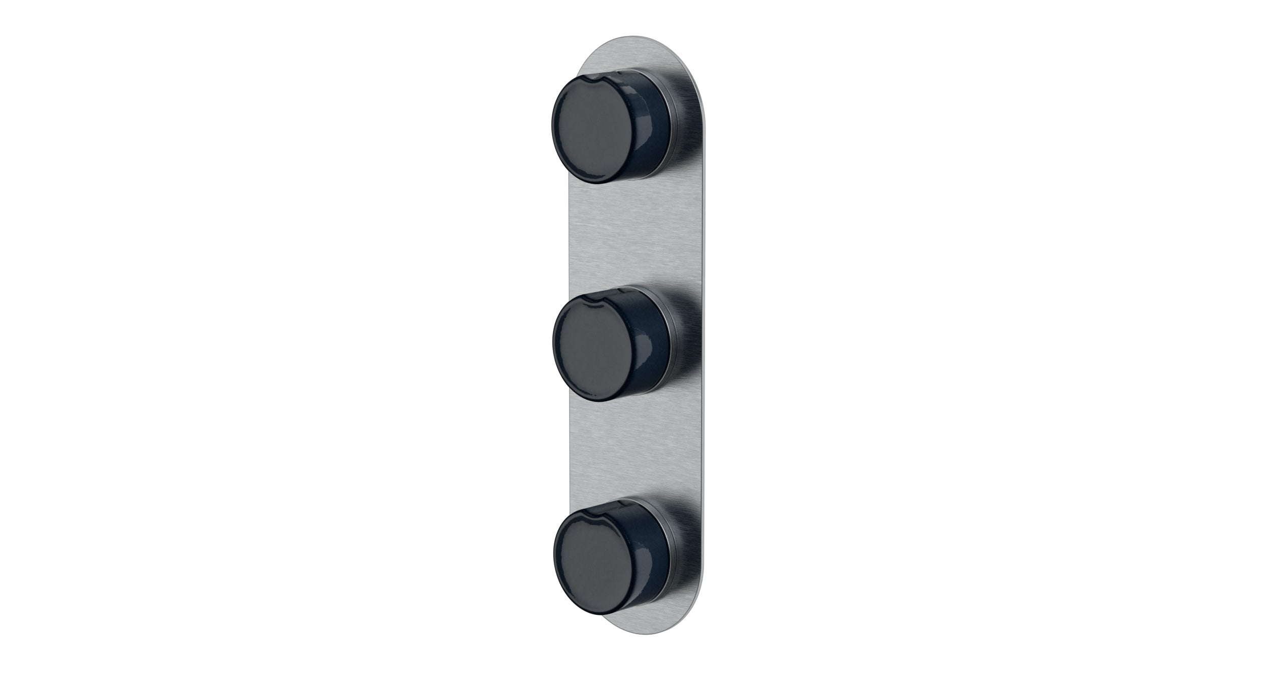 Foundry Three Handle Wall Mount Shower Trim with Groove Ceramic Knob Handles in Satin Chrome