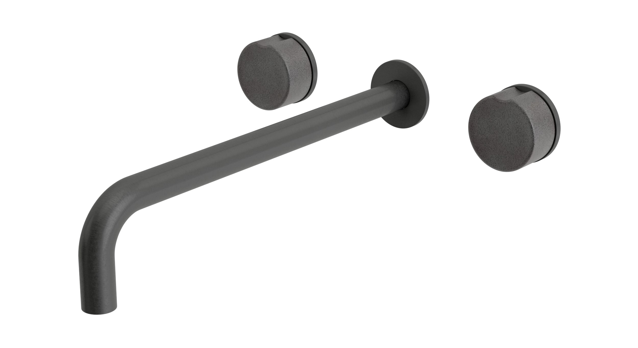 Foundry Two Handle Wall Mount 12" Lavatory Faucet with Groove Ceramic Knob Handles in Blackened Nickel