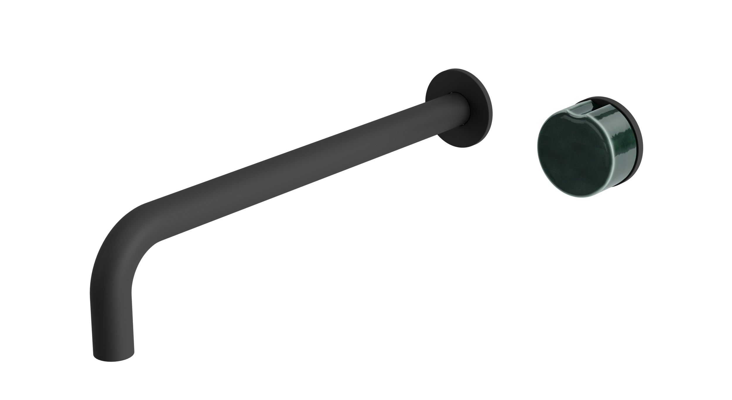 Foundry One Handle Wall Mount 12" Lavatory Faucet with Pebble Ceramic Knob Handle in Matte Black