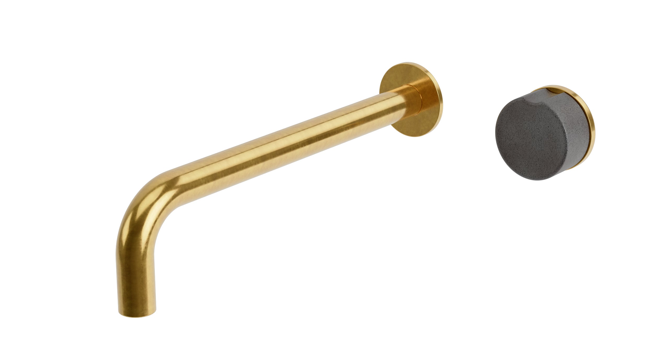 Foundry One Handle Wall Mount 10" Lavatory Faucet with Groove Ceramic Knob Handle in French Brass