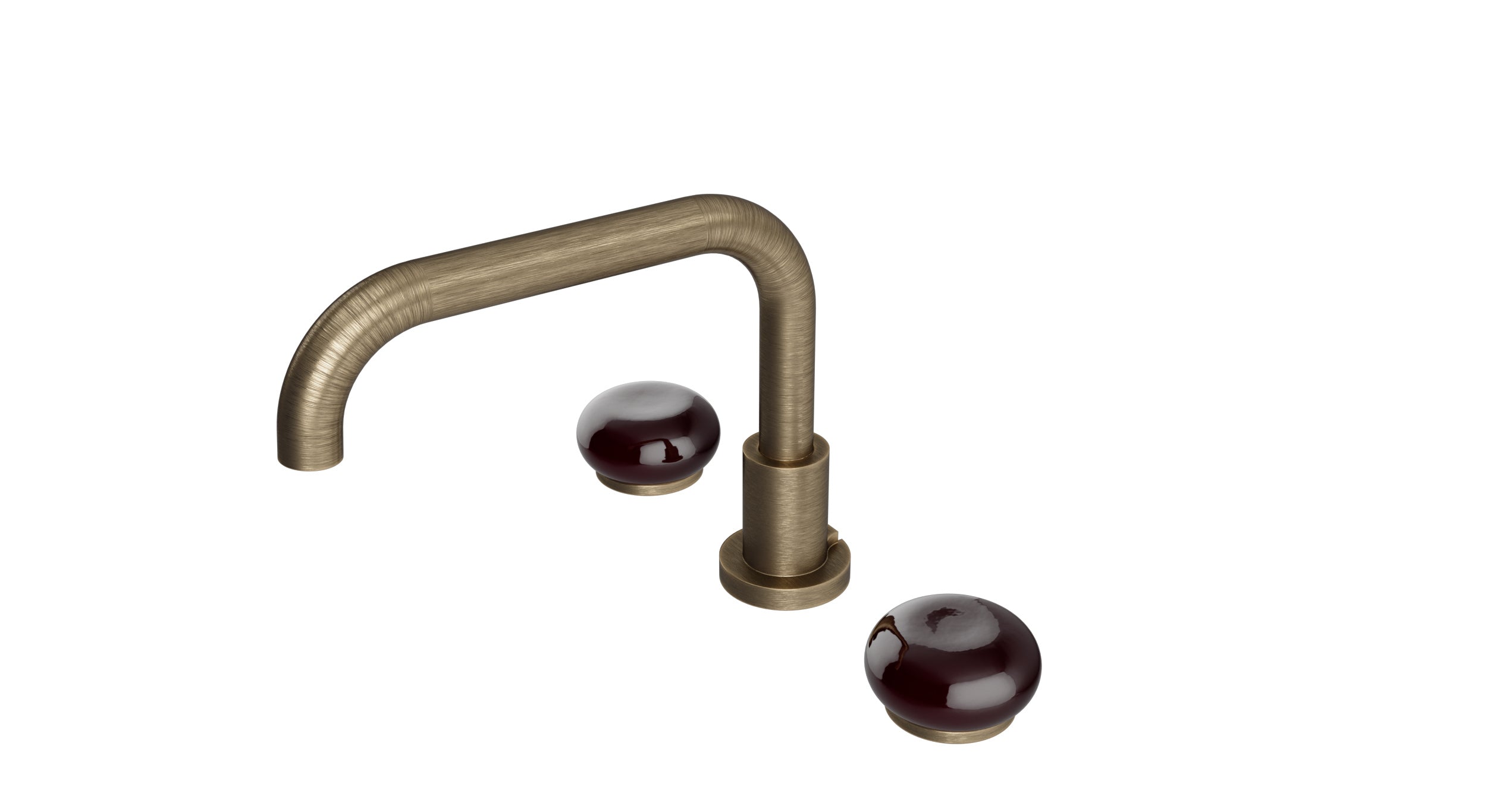 Foundry Two Handle Deck Mount Squaretop Bath Trim with Pebble Ceramic Knob Handles in Antique Brass