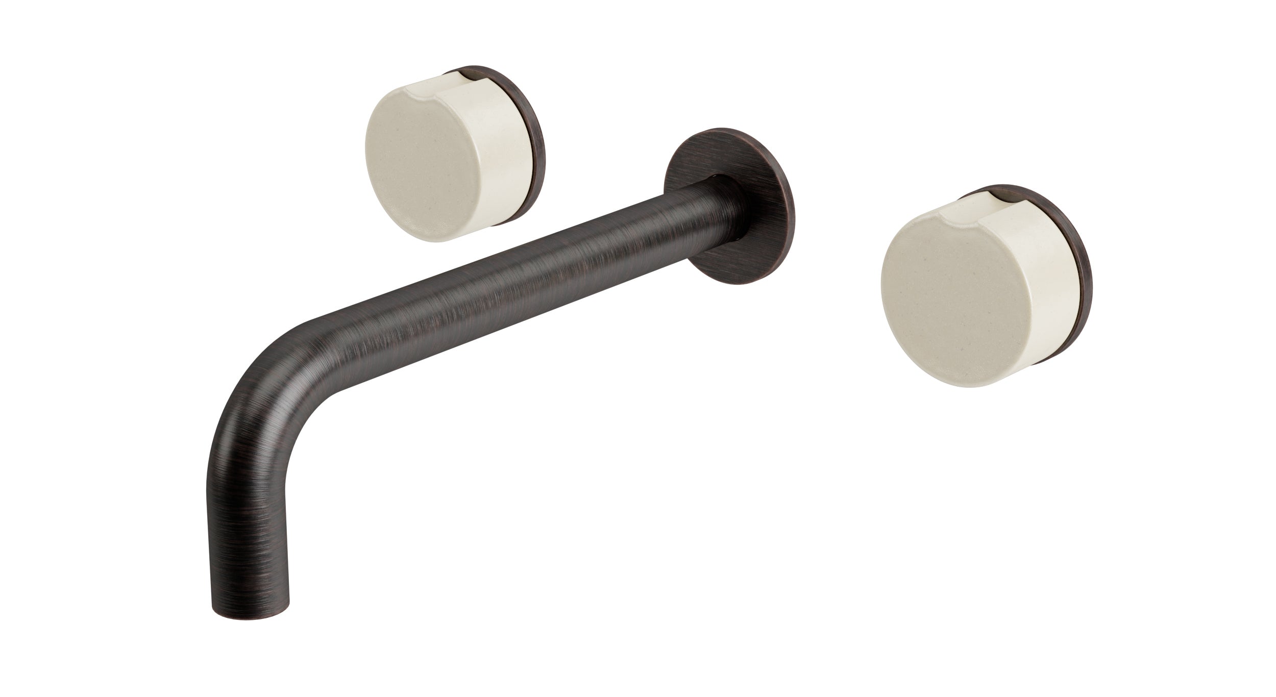 Foundry Two Handle Wall Mount 7.5" Lavatory Faucet with Groove Ceramic Knob Handles in Antique Bronze