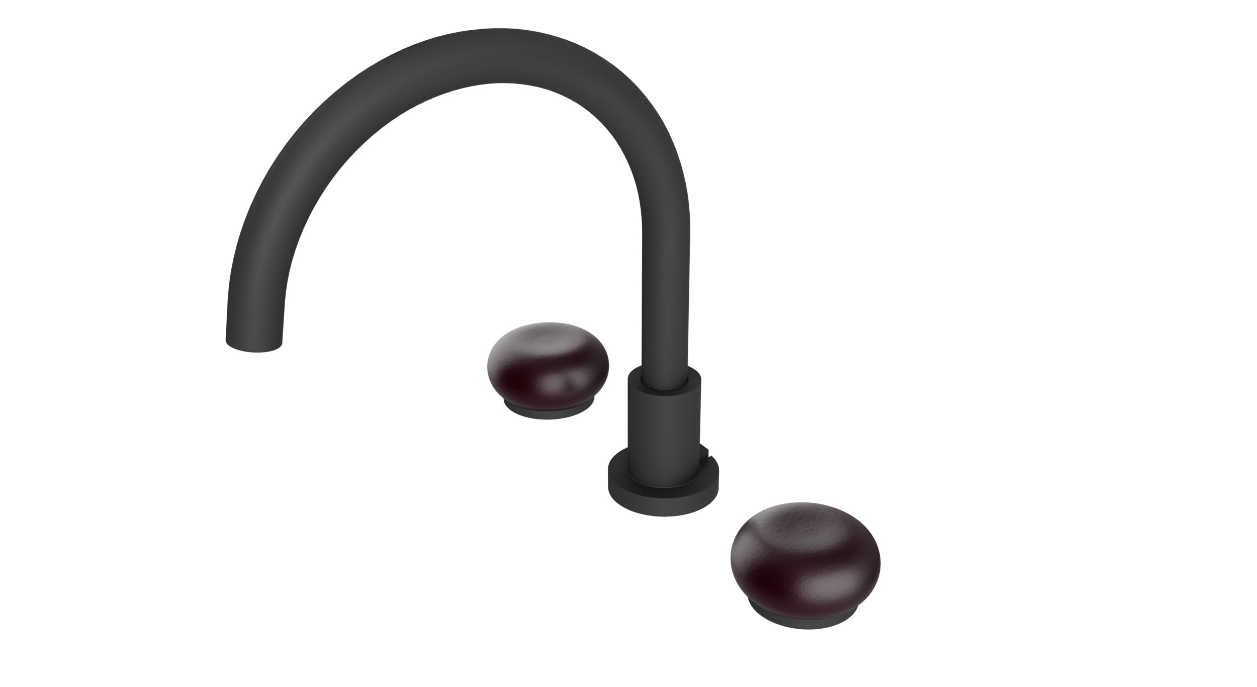 Foundry Two Handle Deck Mount Gooseneck Bath Trim with Pebble Ceramic Knob Handles in Matte Black