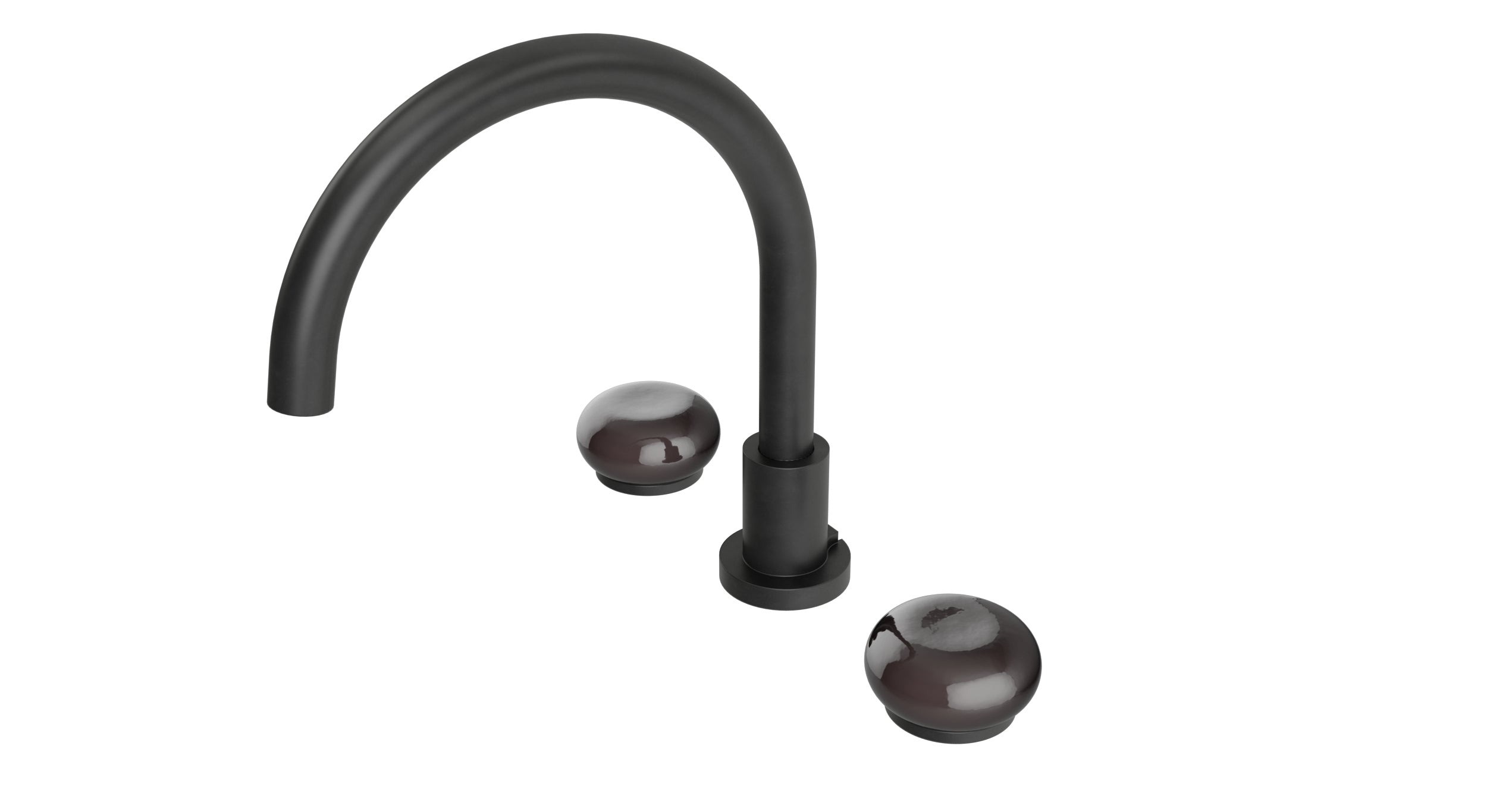 Foundry Two Handle Deck Mount Gooseneck Bath Trim with Pebble Ceramic Knob Handles in Oil Rubbed Bronze