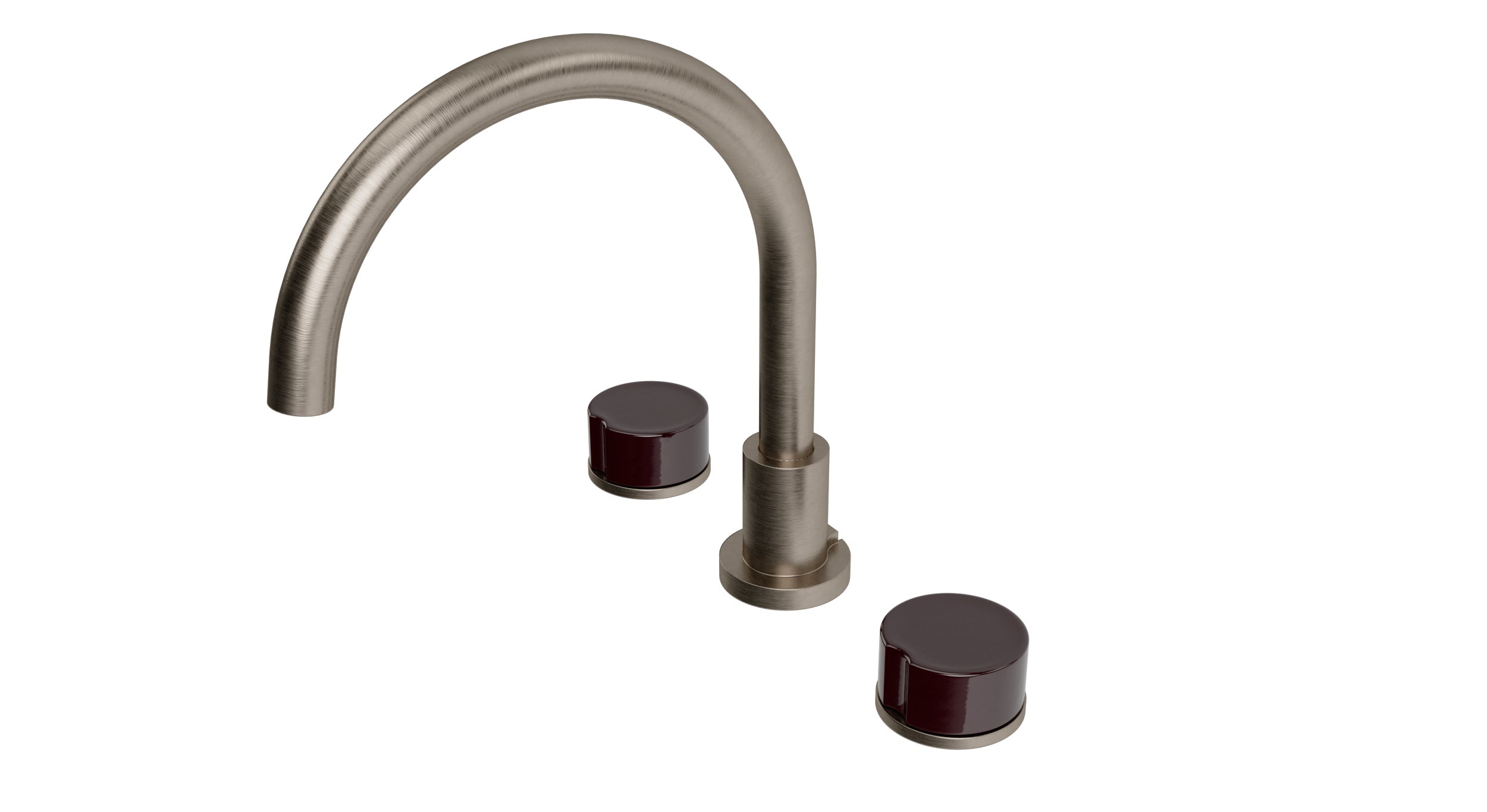 Foundry Two Handle Deck Mount Gooseneck Bath Trim with Groove Ceramic Knob Handles in Antique Nickel