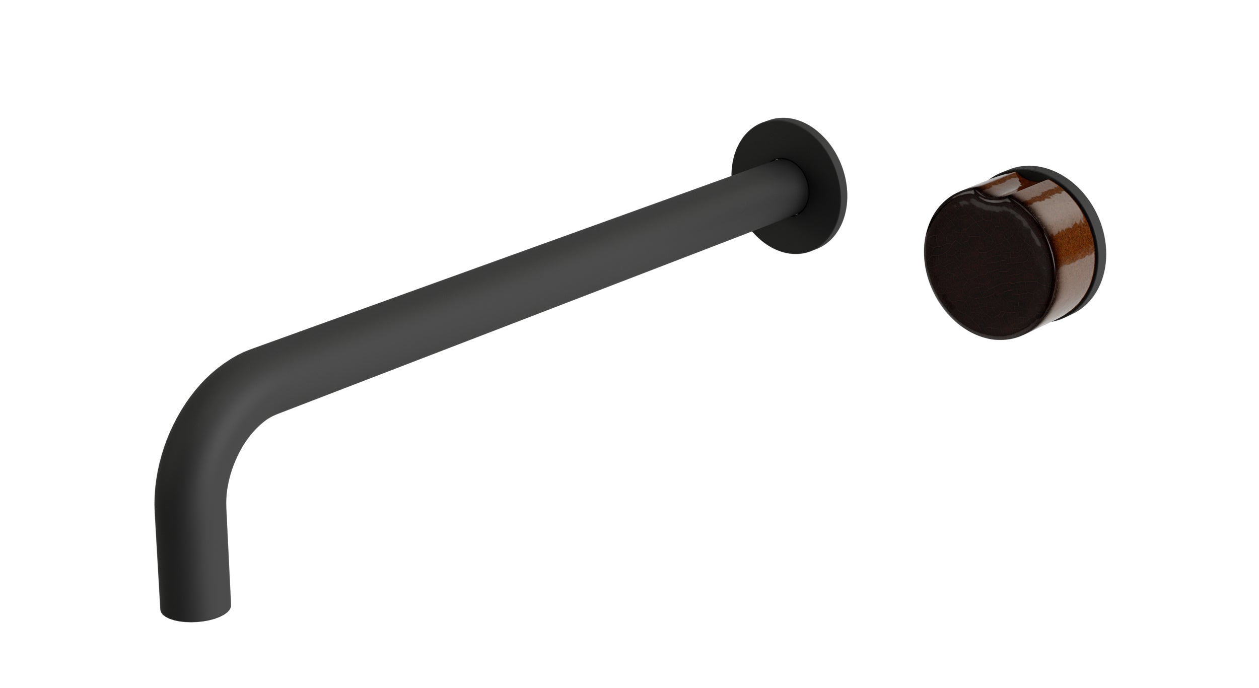 Foundry One Handle Wall Mount 12" Lavatory Faucet with Pebble Ceramic Knob Handle in Matte Black