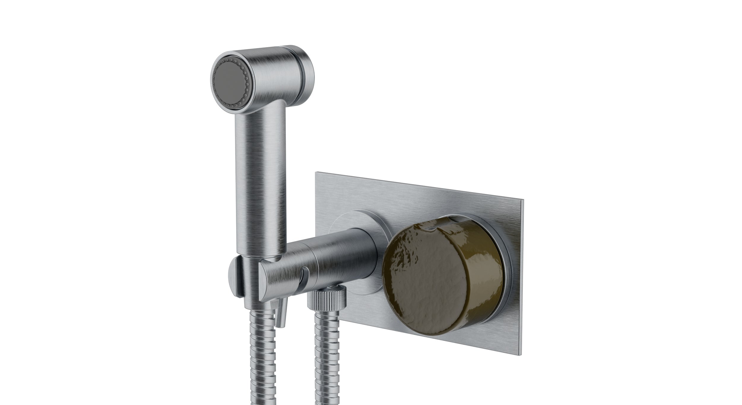 Foundry One Handle Wall Mount Bidet Trim with Groove Ceramic Knob Handle in Satin Chrome