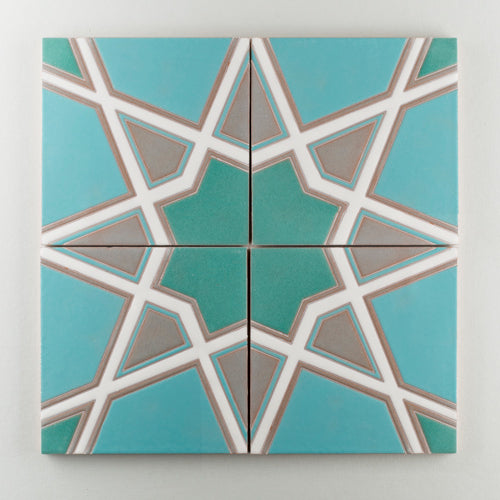 8x8 Handpainted Tile Padma in Cool Motif