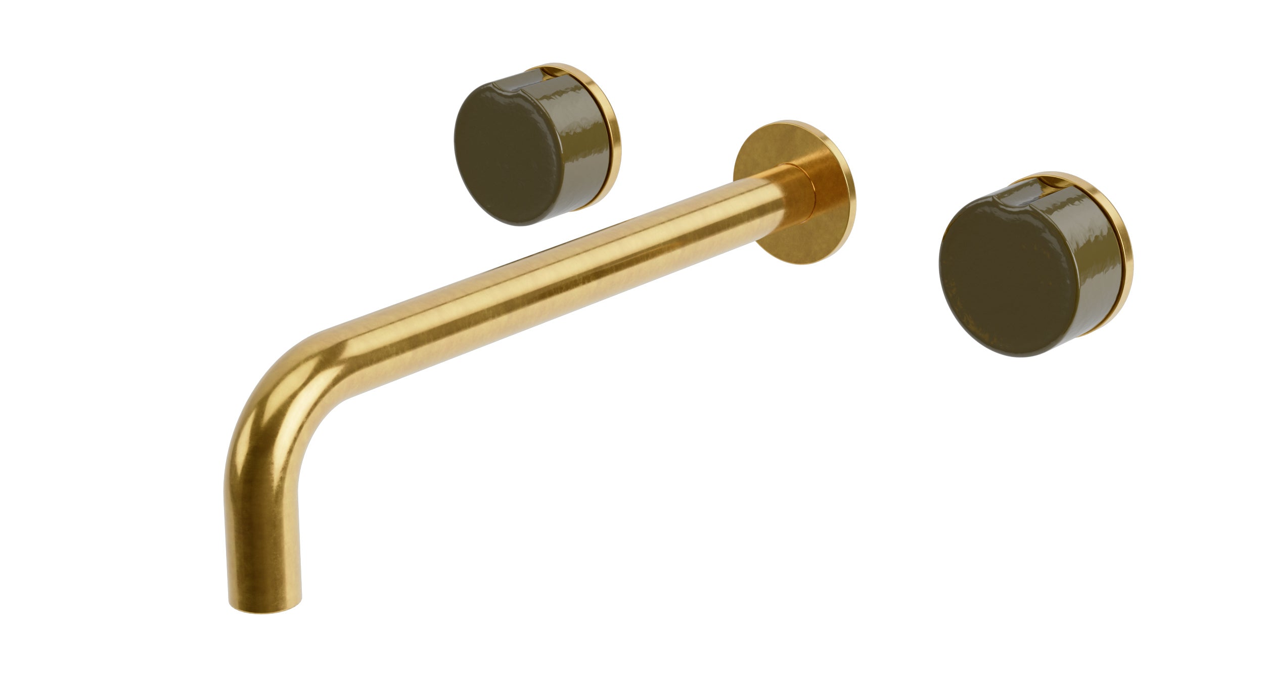 Foundry Two Handle Wall Mount 10" Lavatory Faucet with Groove Ceramic Knob Handles in French Brass