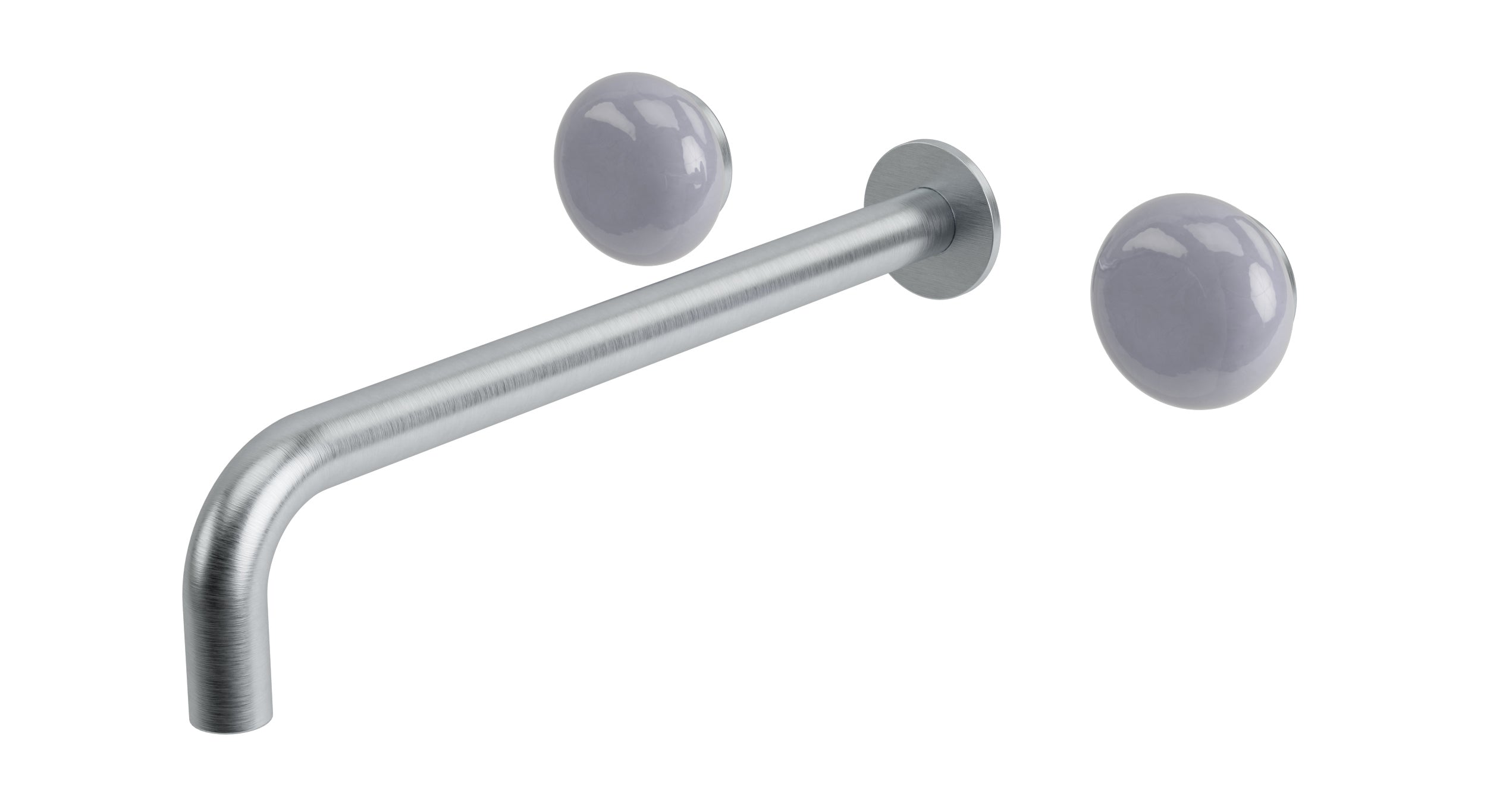 Foundry Two Handle Wall Mount 12" Lavatory Faucet with Pebble Ceramic Knob Handles in Satin Chrome