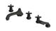 Emerson Three Handle Deck Mount Low Hexagon Bath Trim with Hand Shower and Classic Cross Handles in Matte Black