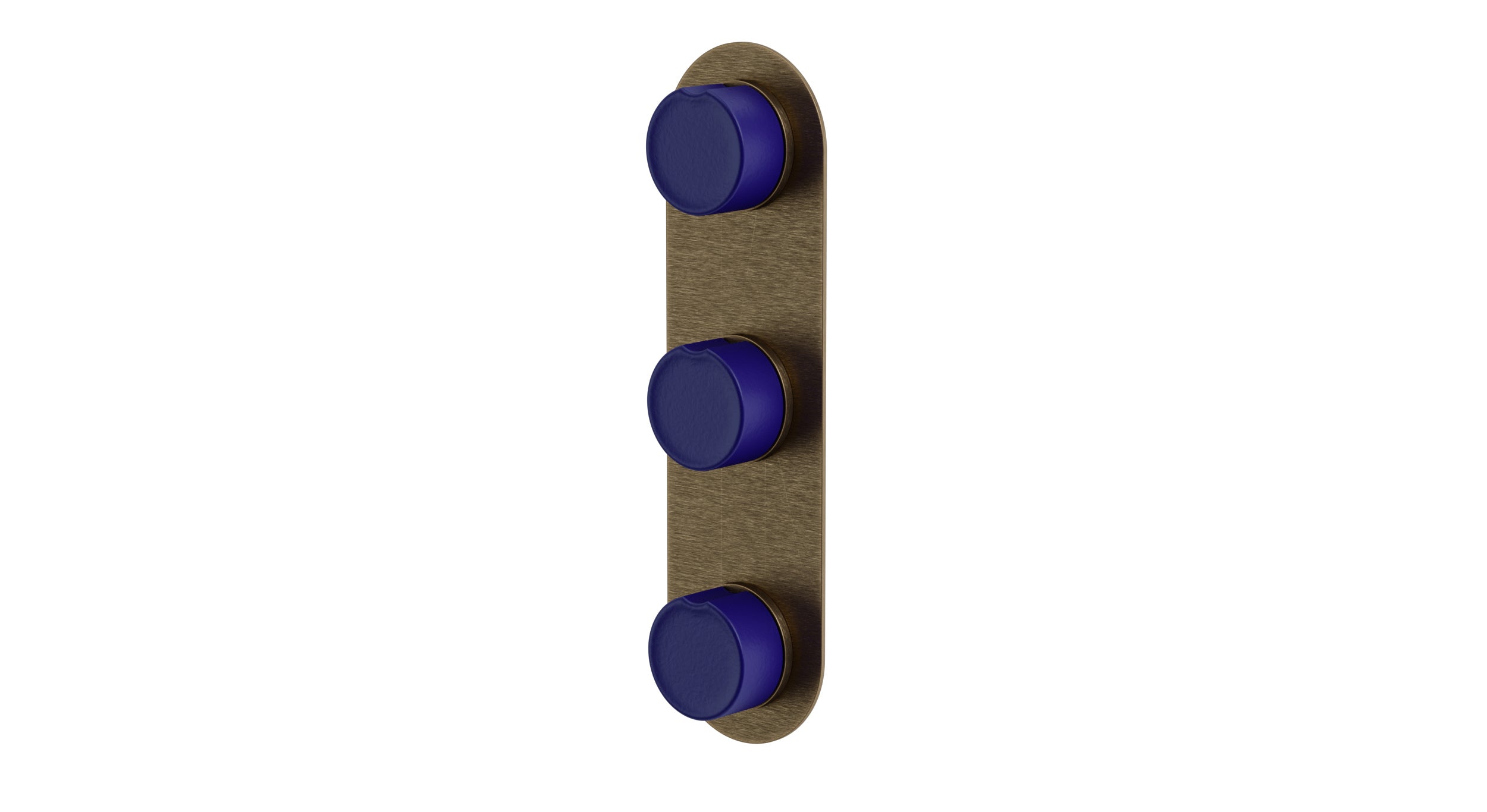 Foundry Three Handle Wall Mount Shower Trim with Groove Ceramic Knob Handles in Antique Brass