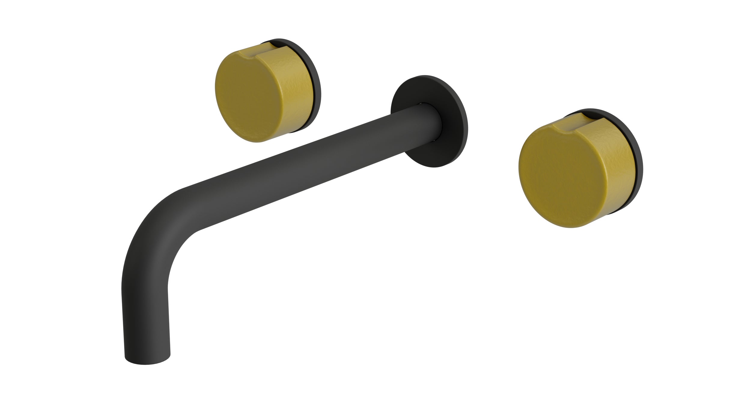 Foundry Two Handle Wall Mount 7.5" Lavatory Faucet with Groove Ceramic Knob Handles in Matte Black