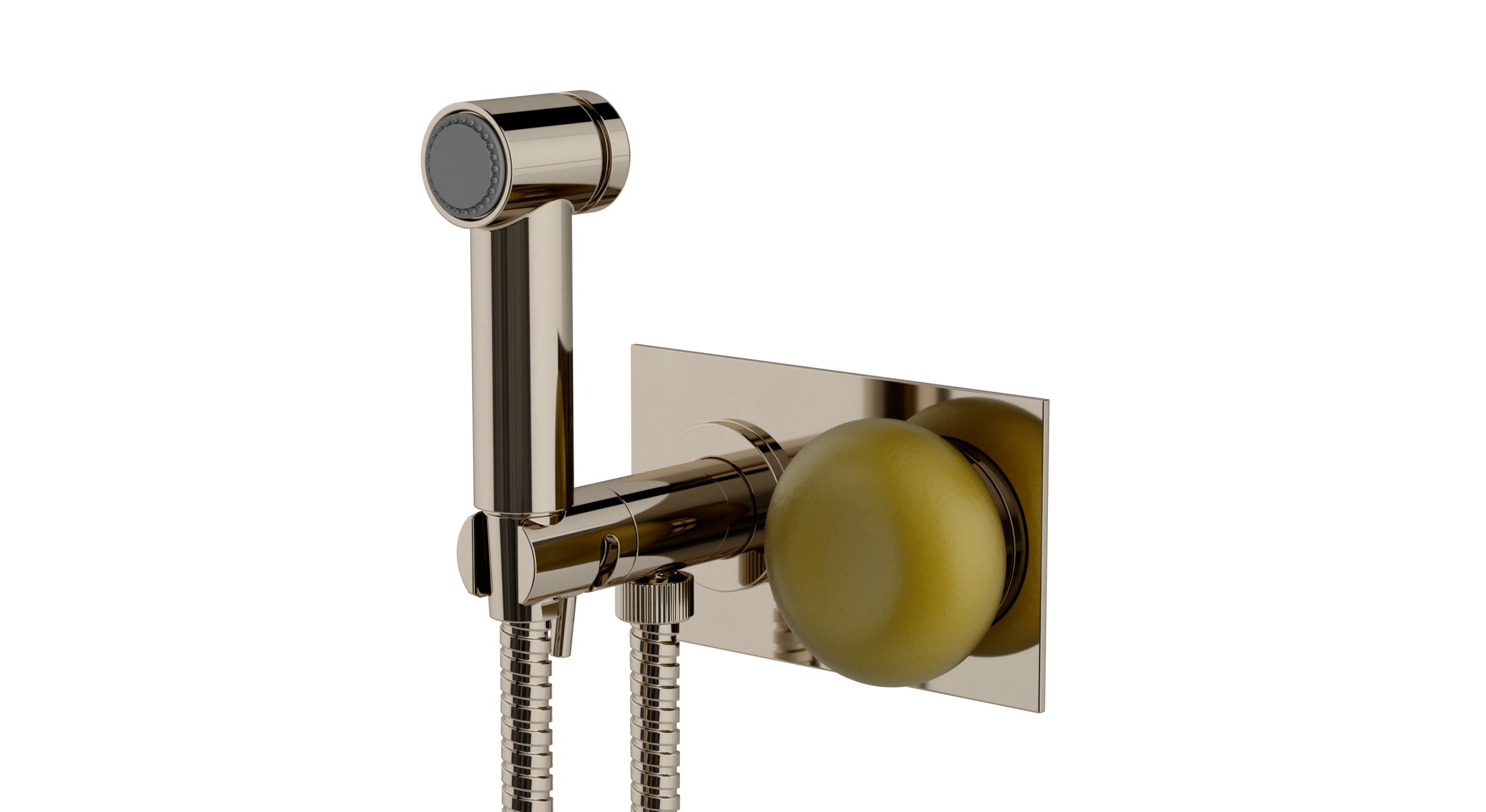 Foundry One Handle Wall Mount Bidet Trim with Pebble Ceramic Knob Handle in Polished Nickel