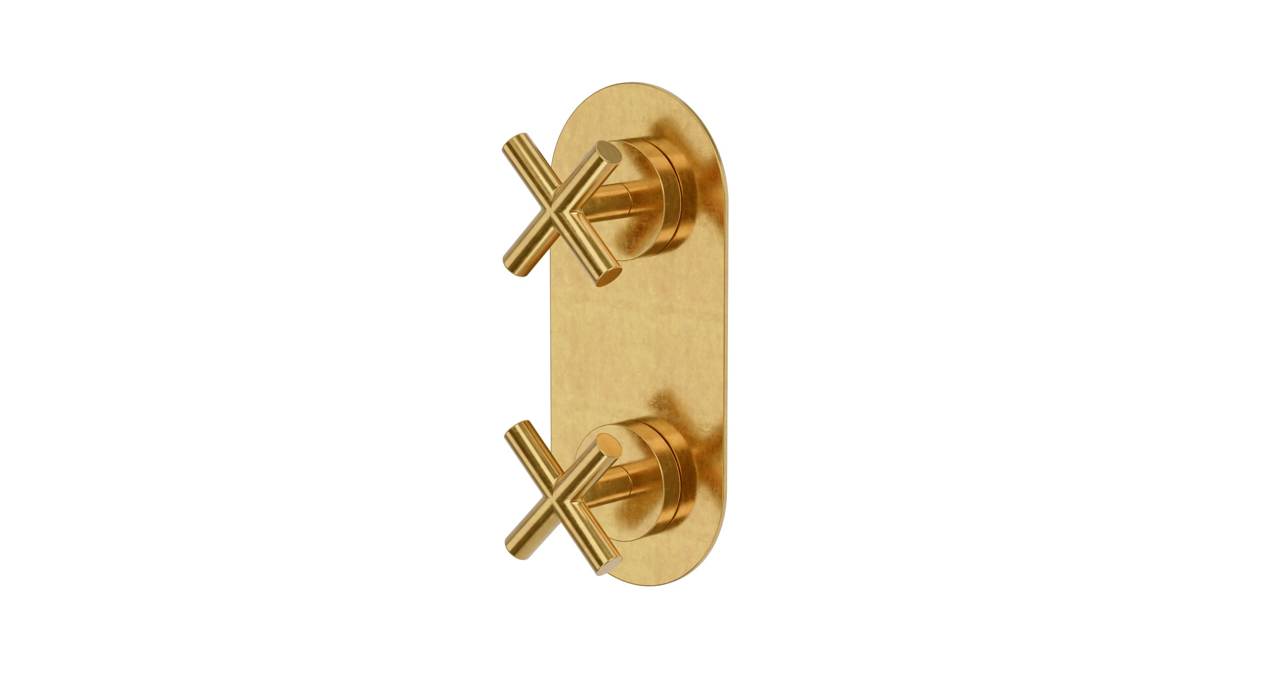 Contour Two Handle Wall Mount Shower Trim with Soft Cross Handles in French Brass